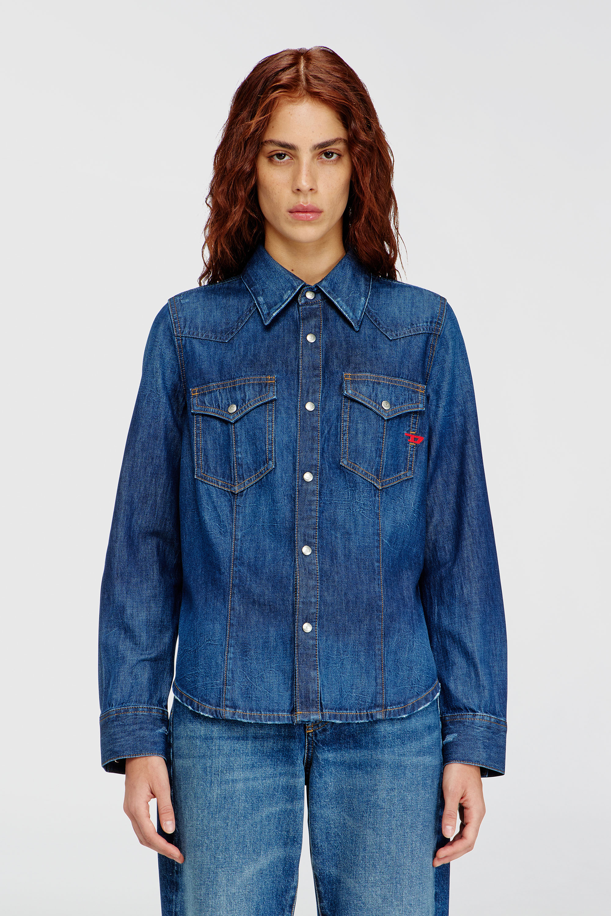 Diesel - DE-WAVES, Woman's Western shirt in clean-wash denim in Medium blue - 3