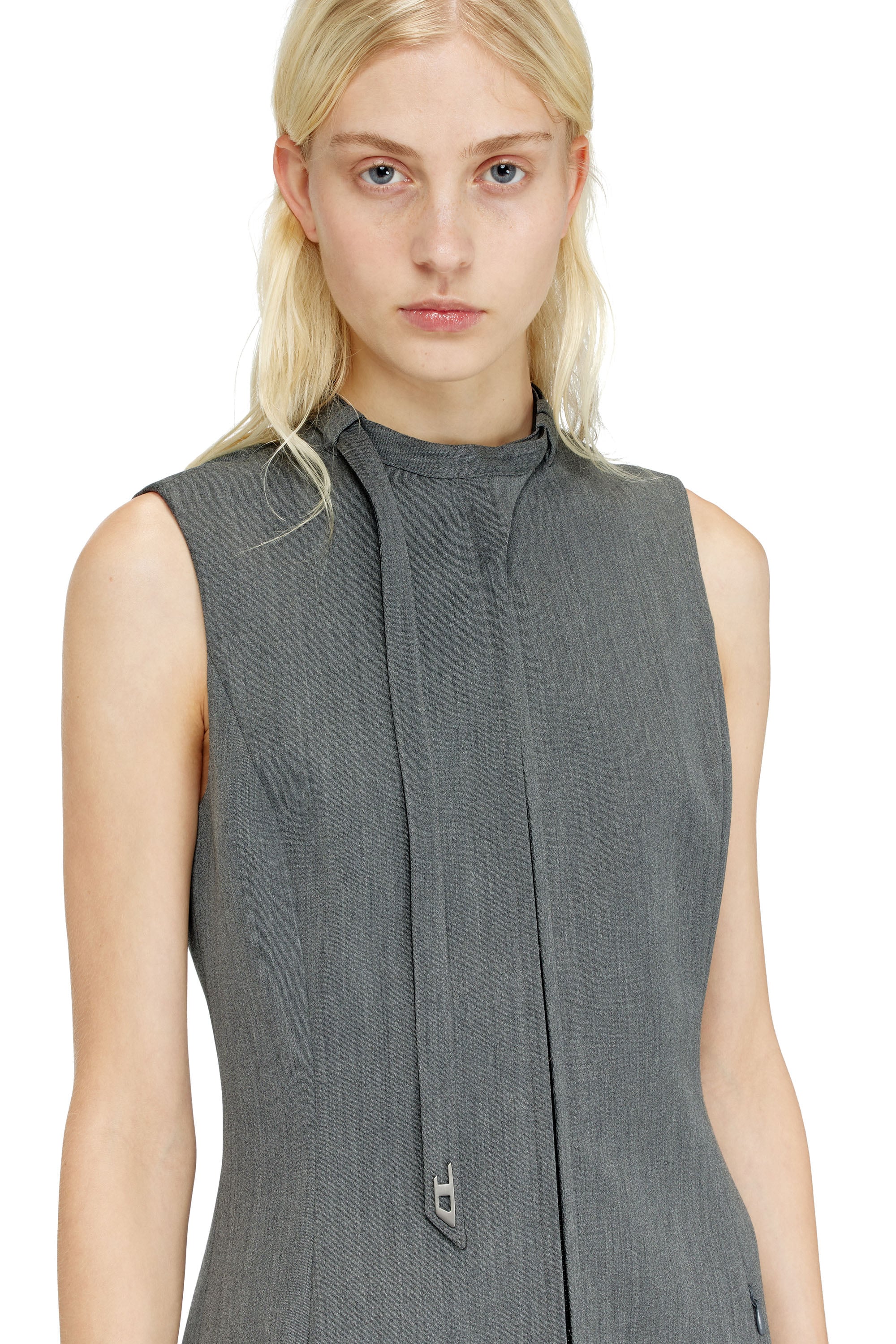 Diesel - D-RUVAN, Woman's Tailored midi dress with biker neck strap in Grey - 4