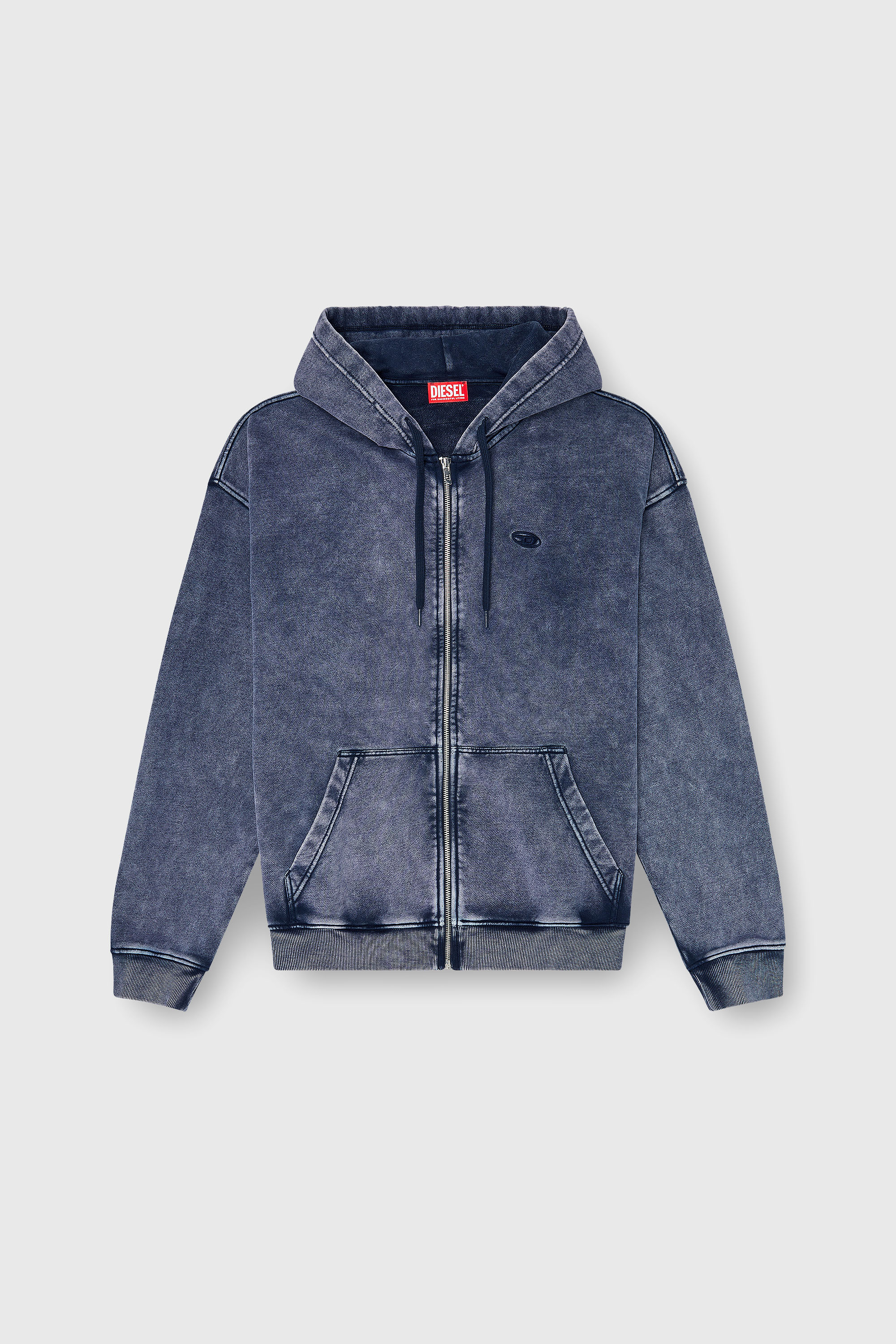 Diesel - S-BOXT-HOOD-ZIP-DEN, Sweat &agrave; capuche zipp&eacute; en molleton de coton trait&eacute; Homme in Bleu - 2