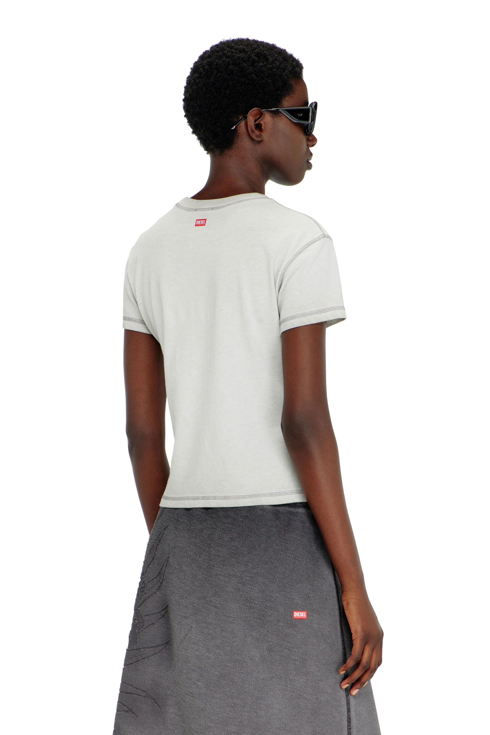 Diesel - O-BEAUTY, Jupe midi en molleton avec imprim&eacute; d&eacute;vor&eacute; Femme in Gris - 3