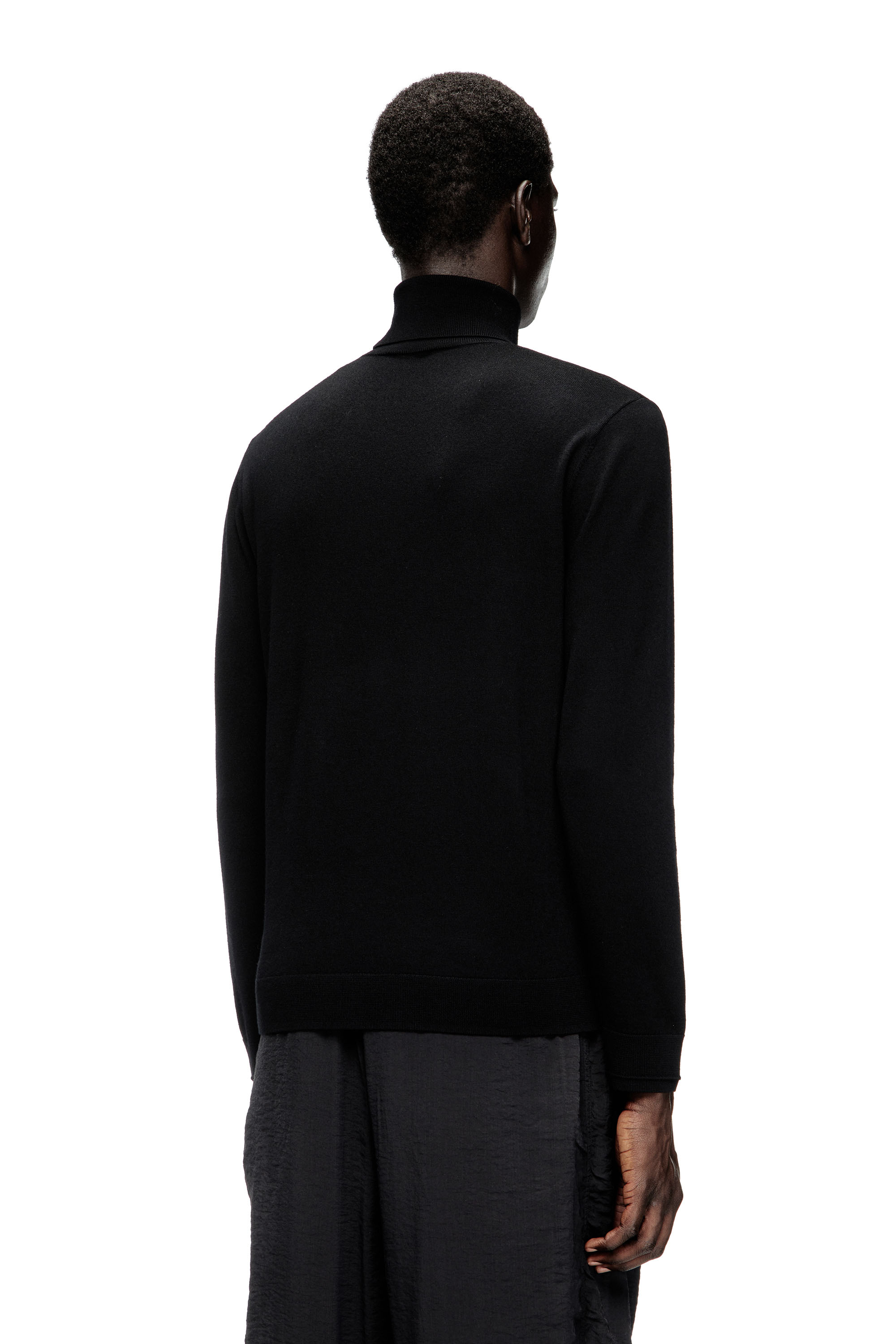 Diesel - K-VARTA, Pull à col roulé en laine avec logo ajouré Homme in Noir - 4