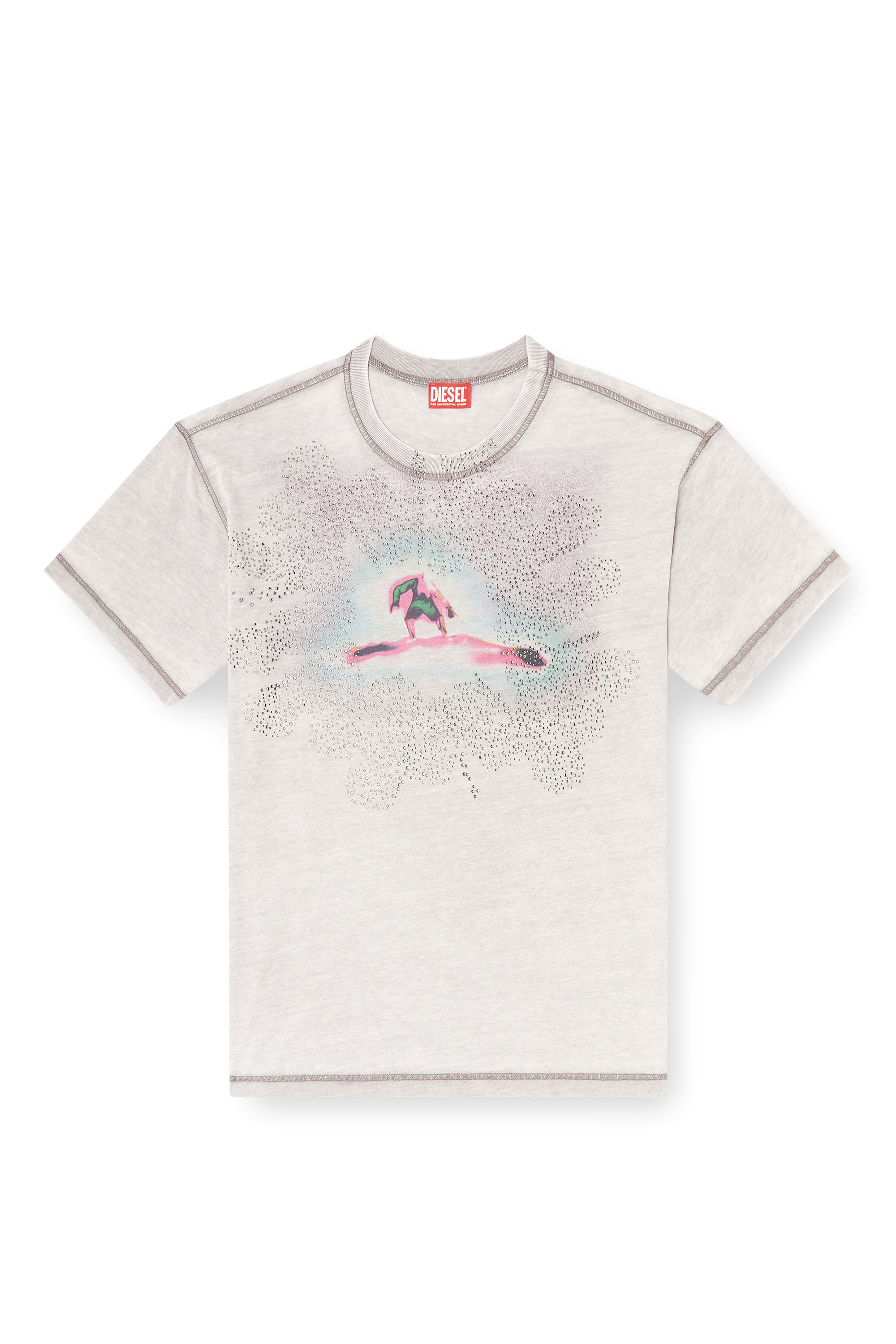 Diesel - T-NORM-V6, T-shirt régulière avec imprimé et clous Homme in Gris - 3