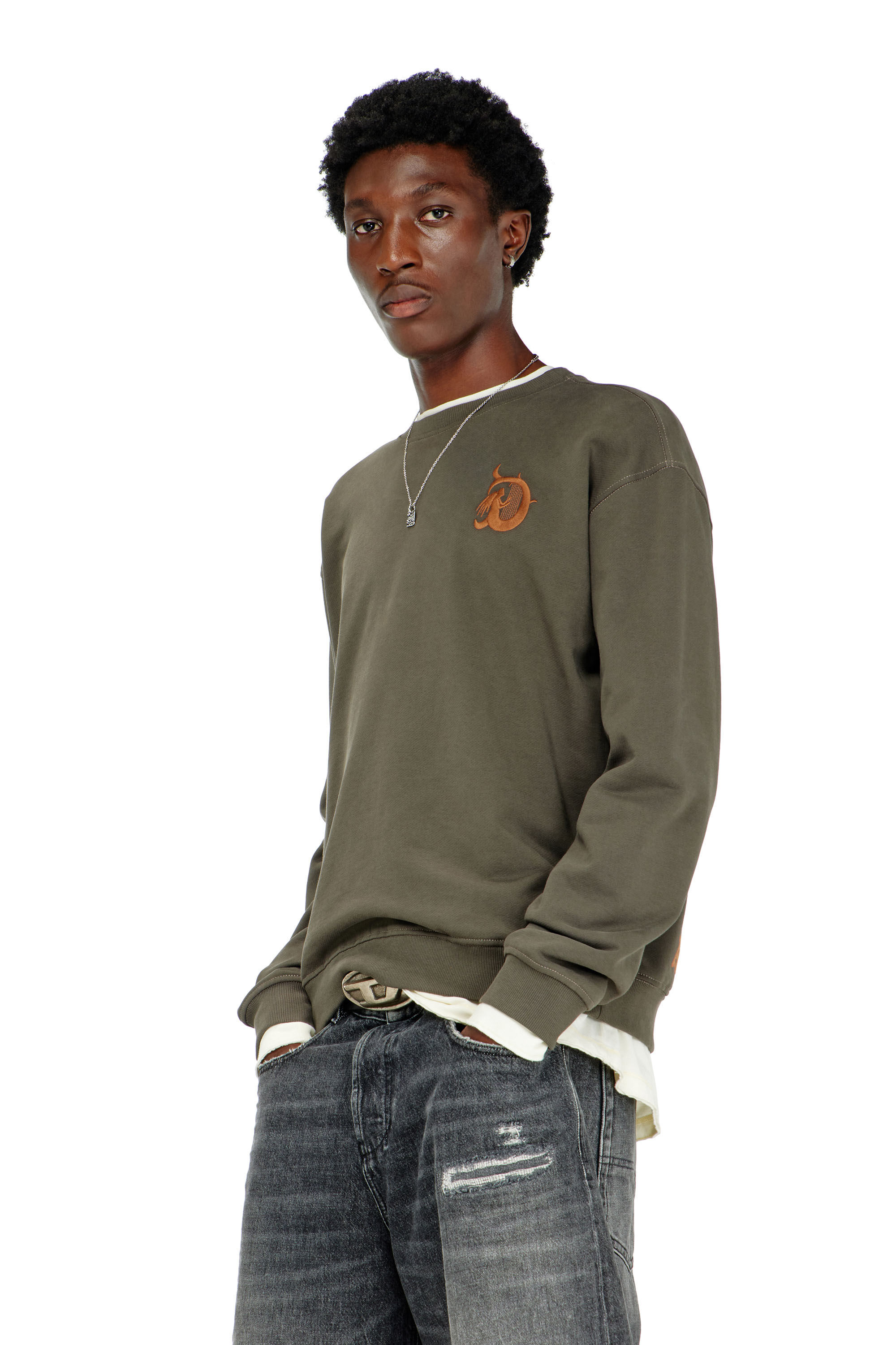 Diesel - S-NORM-AA4, Sweat-shirt avec broderie et imprim&eacute; flock Homme in Vert - 1