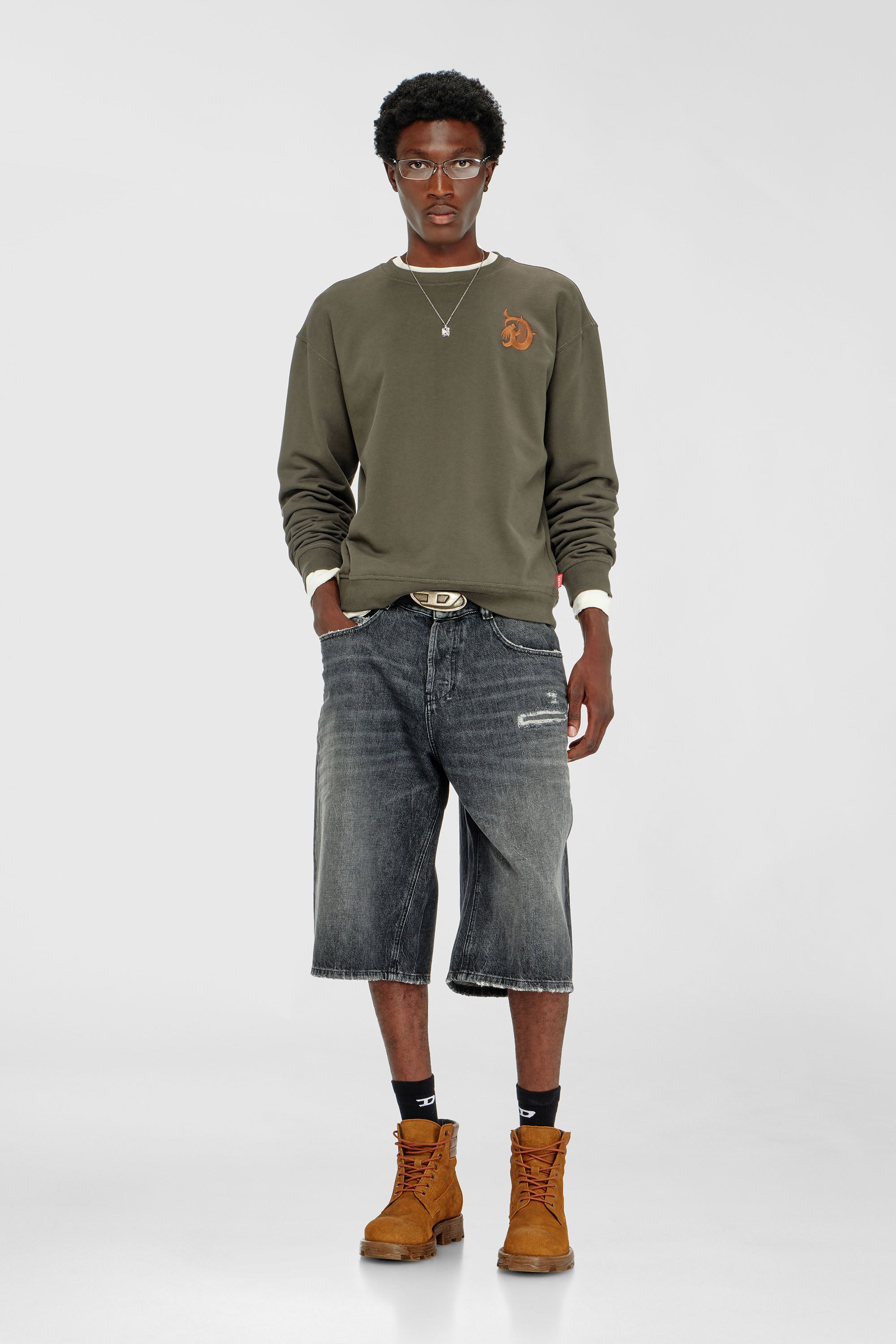 Diesel - S-NORM-AA4, Sweat-shirt avec broderie et imprim&eacute; flock Homme in Vert - 2