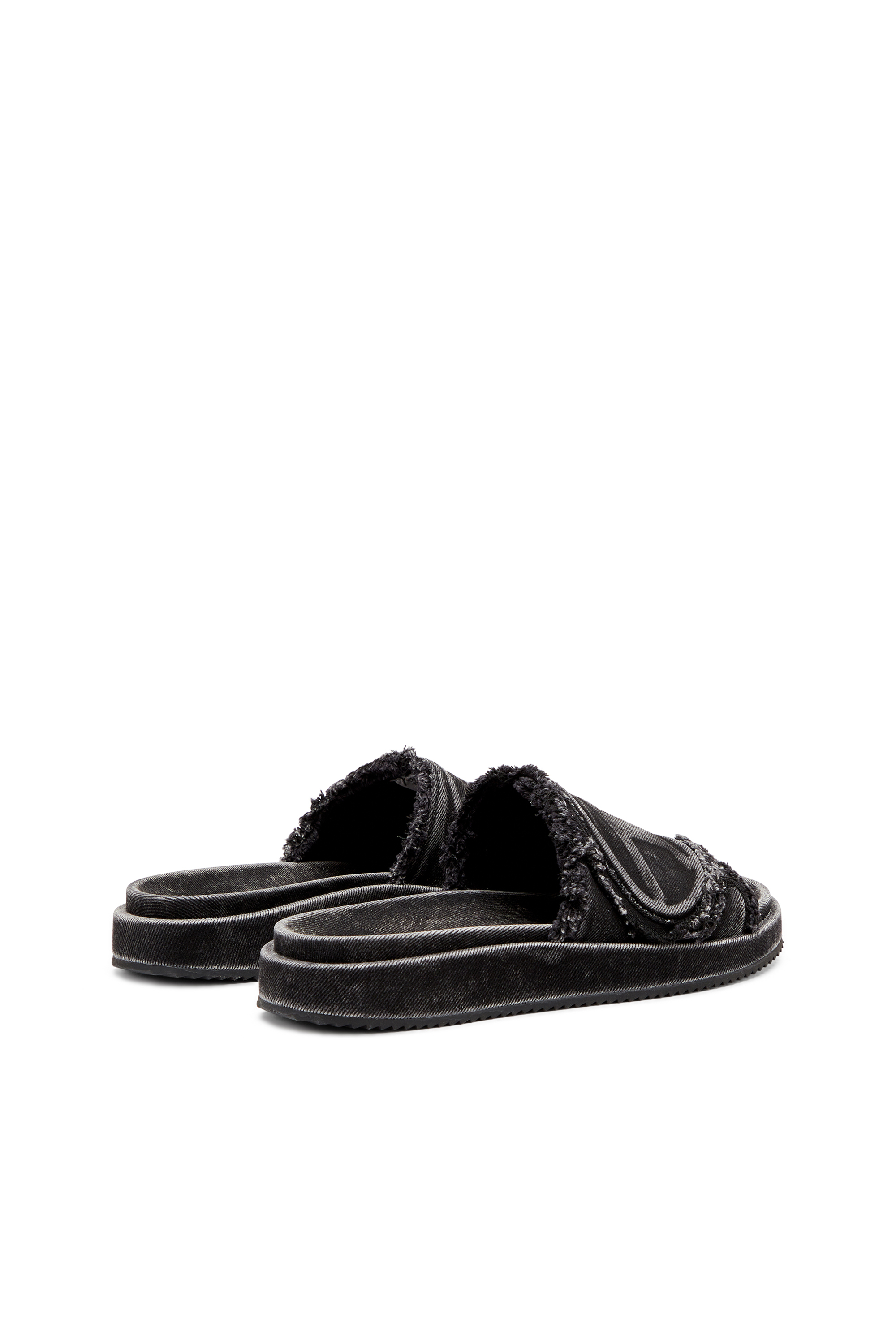Diesel - SA-SLIDE D OVAL, Sa-Slide D-Claquettes en denim vieilli Mixte in Noir - 3