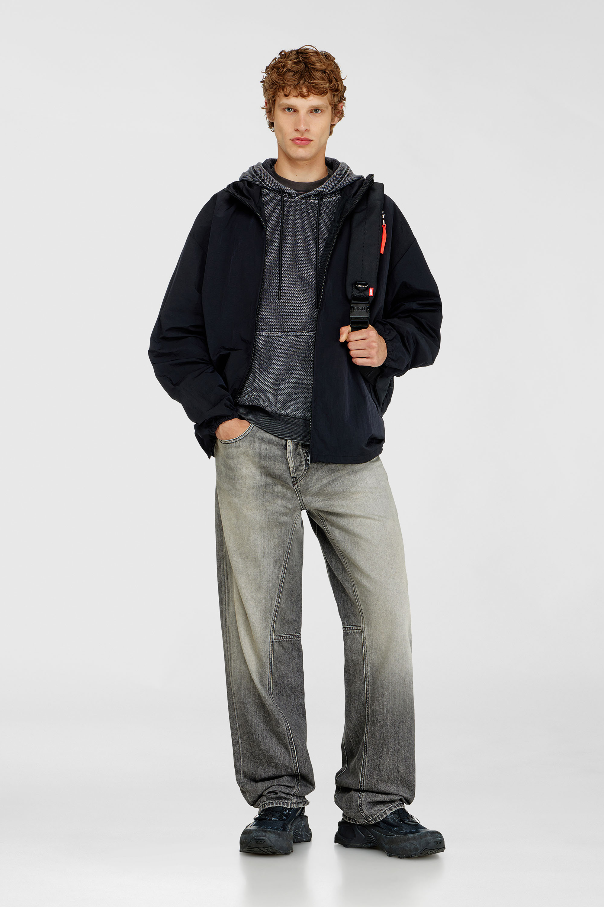 Diesel - S-NORM-HOOD-AA1, Sweat &agrave; capuche en mesh de coton textur&eacute; Homme in Gris - 1