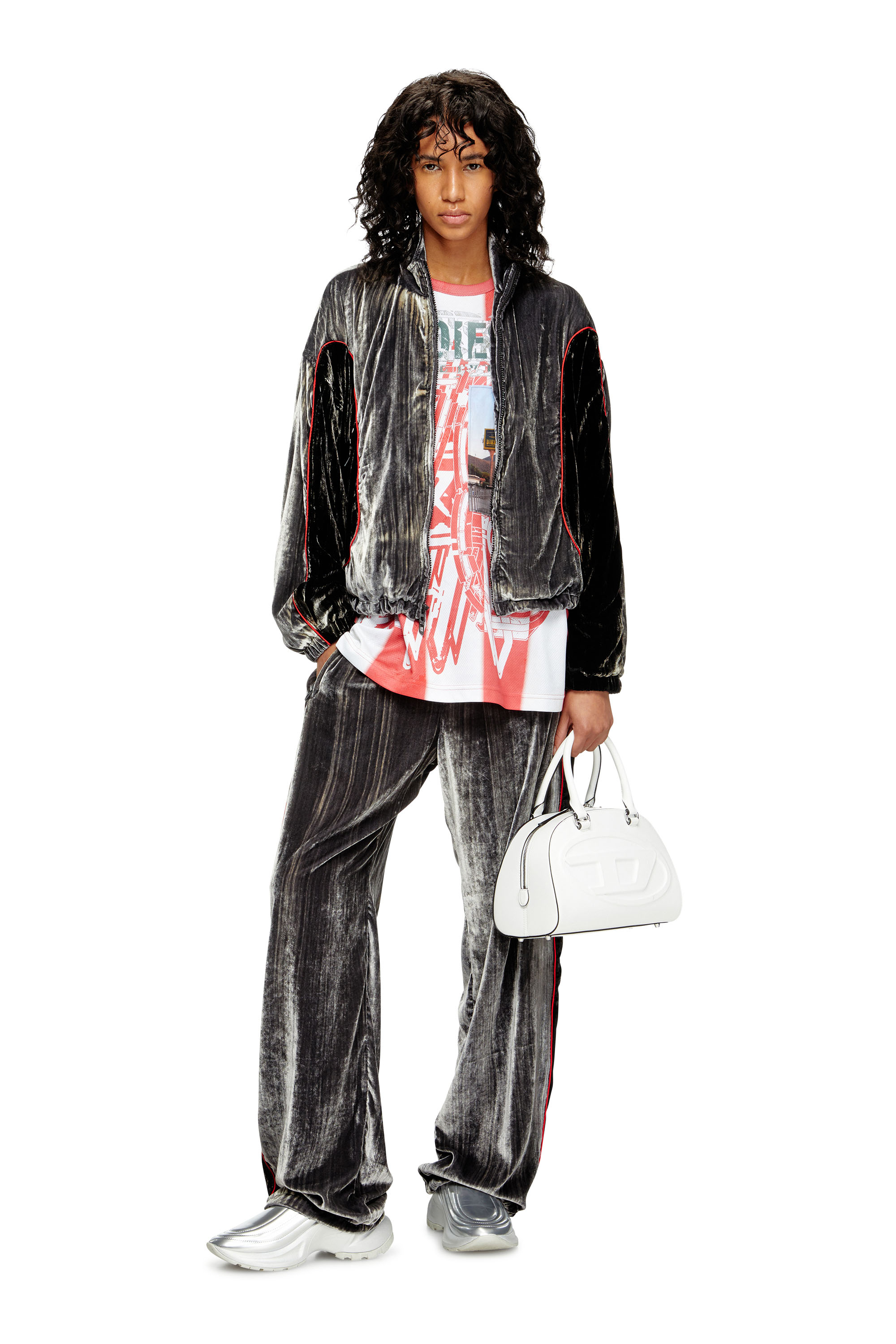Diesel - G-RIFFIN, Veste de survêtement en velours traité Femme in Gris - 2