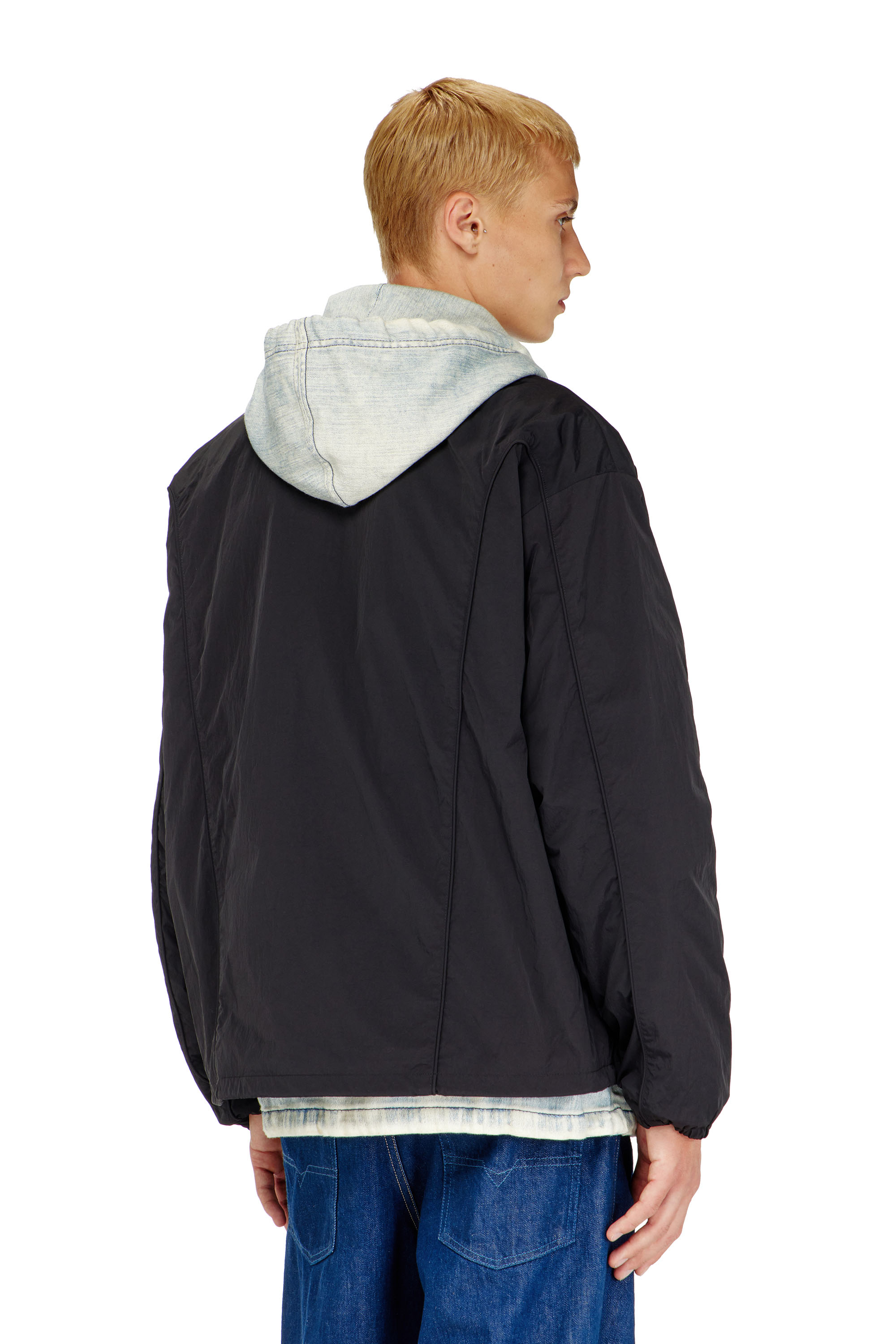 Diesel - J-FIVE-WRD-AKAD, Veste en nylon froiss&eacute; avec passepoil Homme in Noir - 4