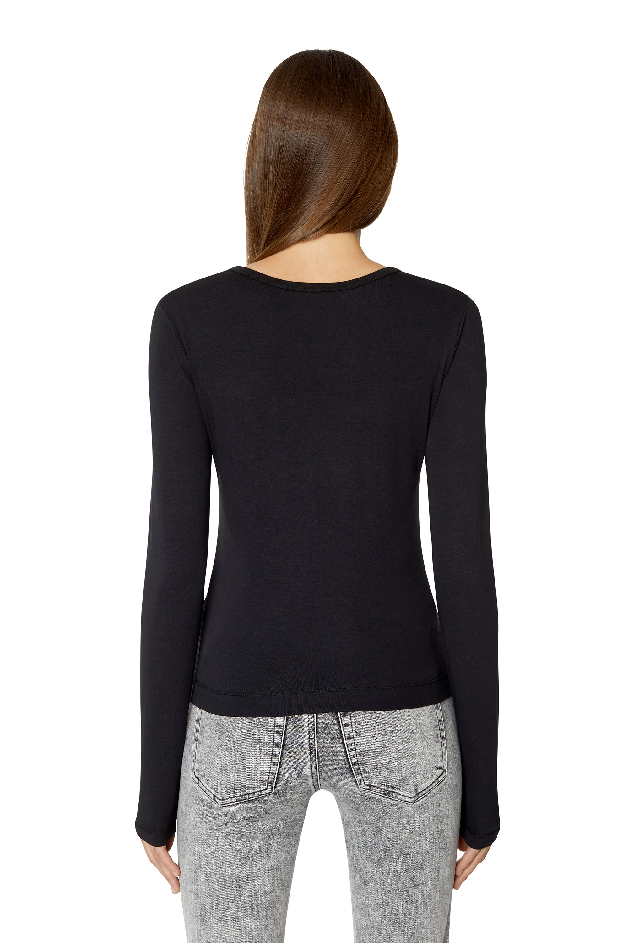 Diesel - T-ANGIE-LS, T-shirt à manches longues avec logo cut-out Femme in Noir - 4