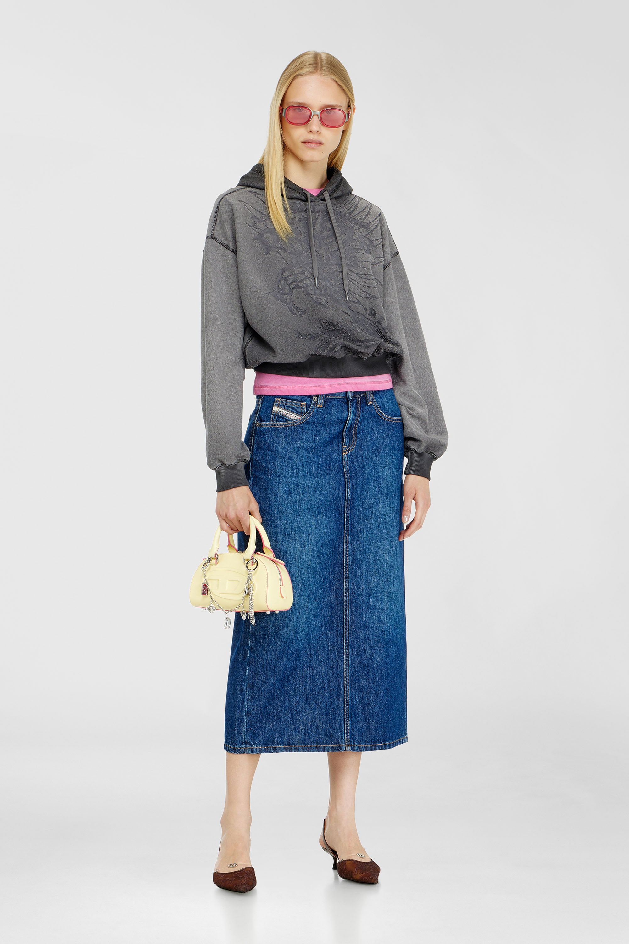 Diesel - F-SUNNY-HOOD, Sweat &agrave; capuche avec imprim&eacute; d&eacute;vor&eacute; Femme in Gris - 2