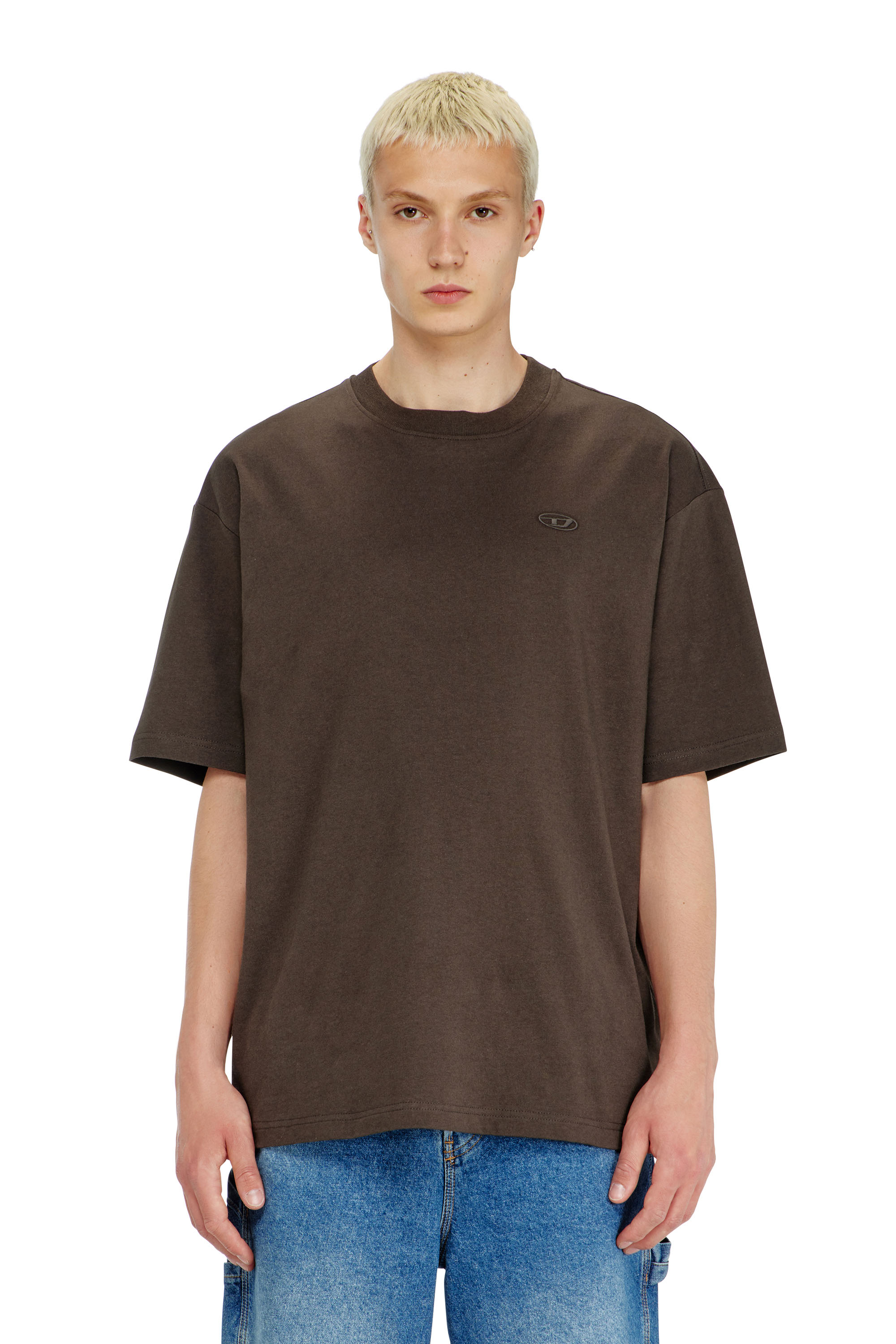 Diesel - T-BOGGY-MEGOVAL-D, T-shirt avec maxi oval D brod&eacute; Homme in Marron - 1