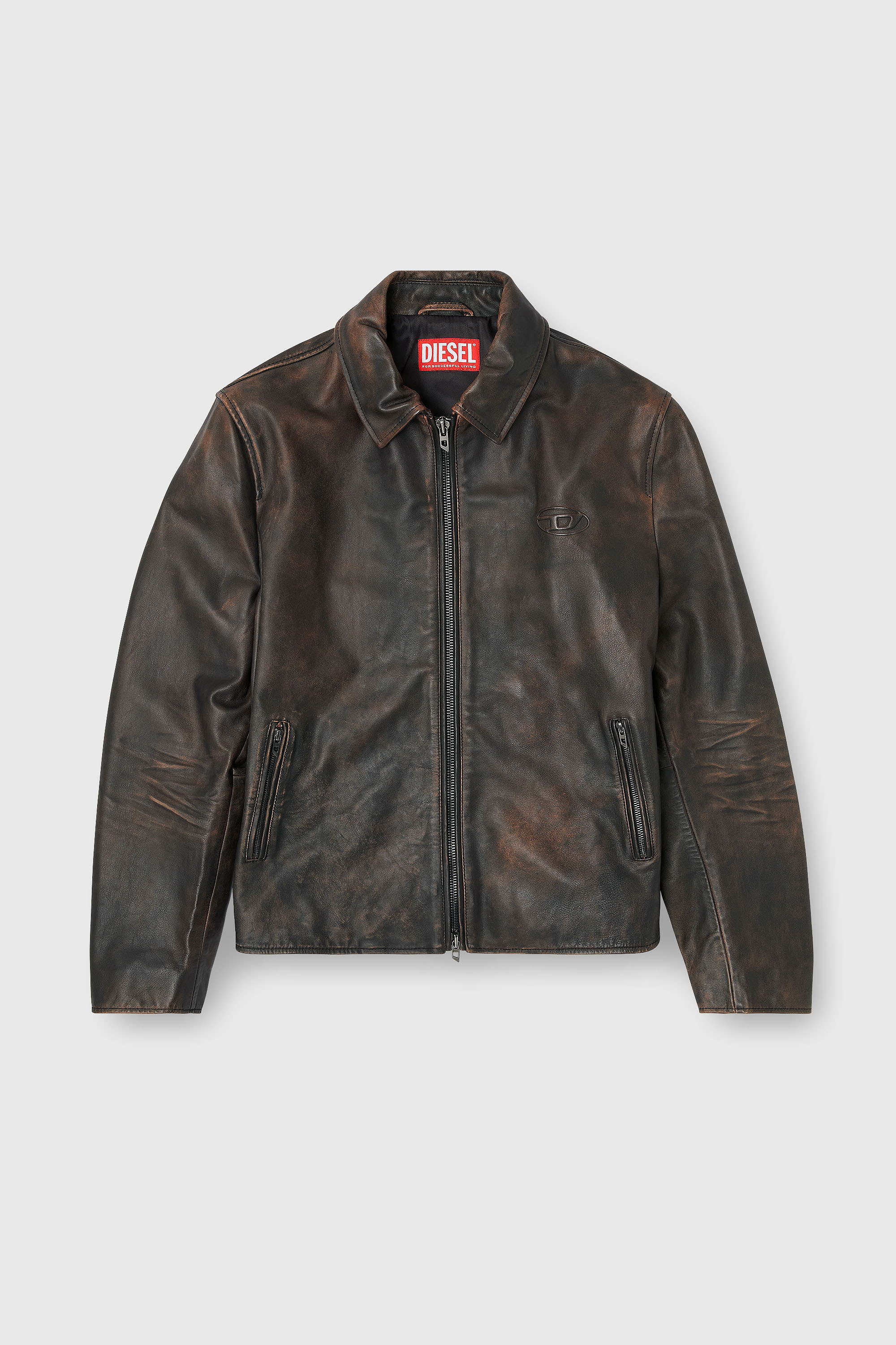 Diesel - L-AMAR-WRD, Veste coach en cuir trait&eacute; Homme in Marron - 2
