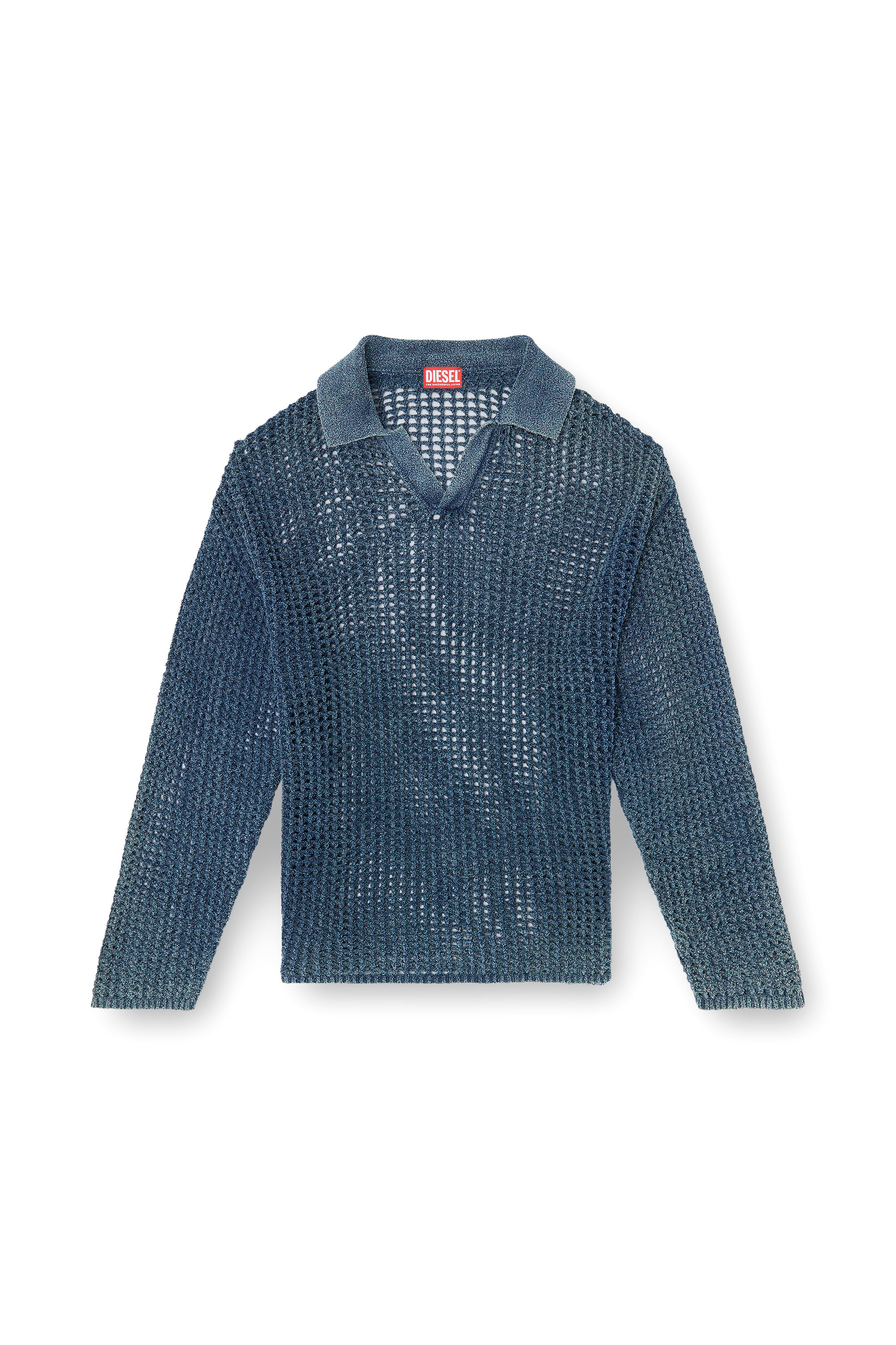 Diesel - K-SQUARED, Pull polo en tricot ouvert en fil de denim Homme in Bleu - 3