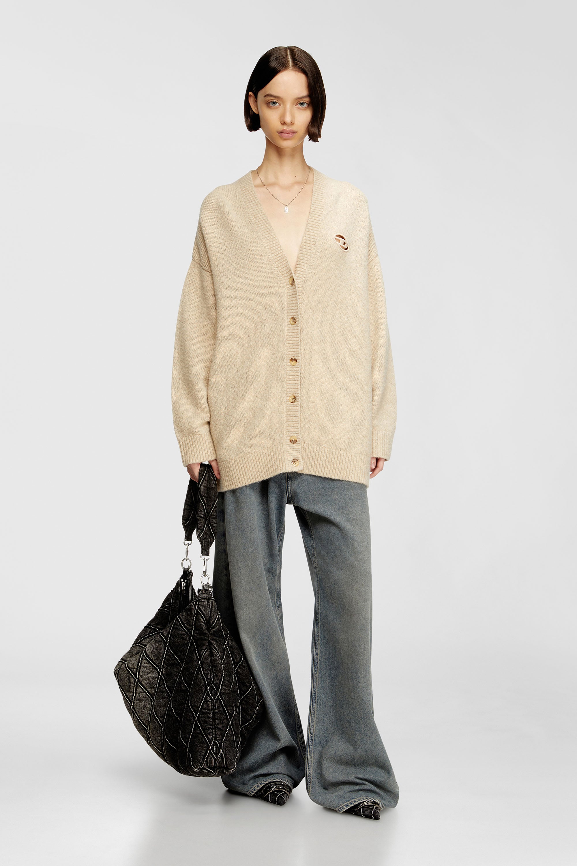 Diesel - M-AREELA, Cardigan en m&eacute;lange de laine et d'alpaga Femme in Beige - 2