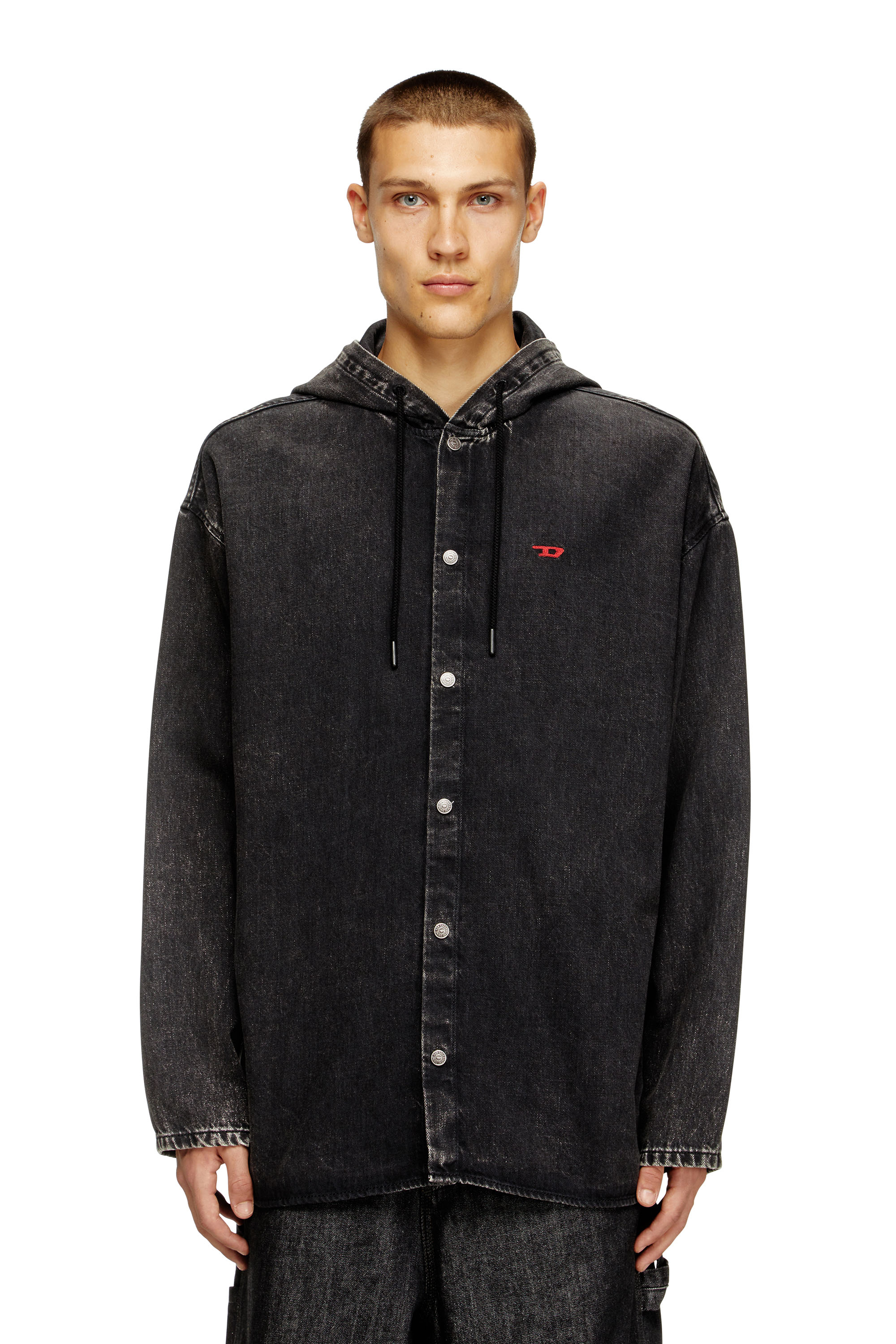 Diesel - D-DEWNY-HOOD, Chemise hybride en denim Homme in Noir - 1