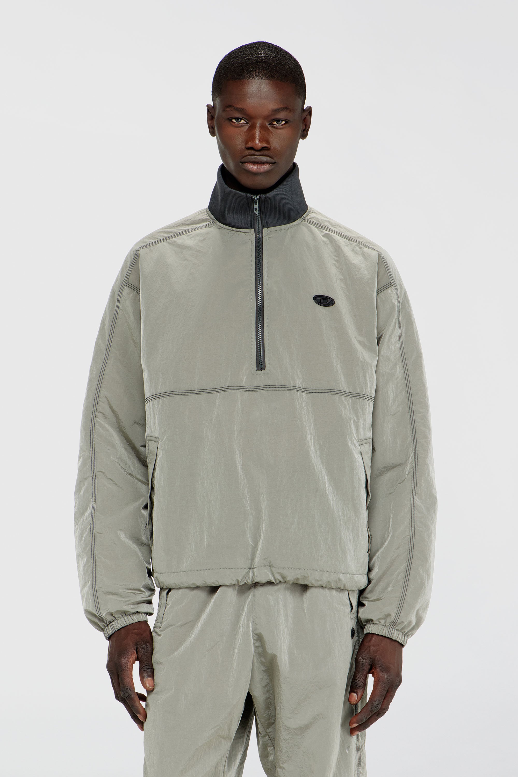 Diesel - J-ANOK, Veste en nylon &agrave; effet froiss&eacute; Homme in Gris - 1