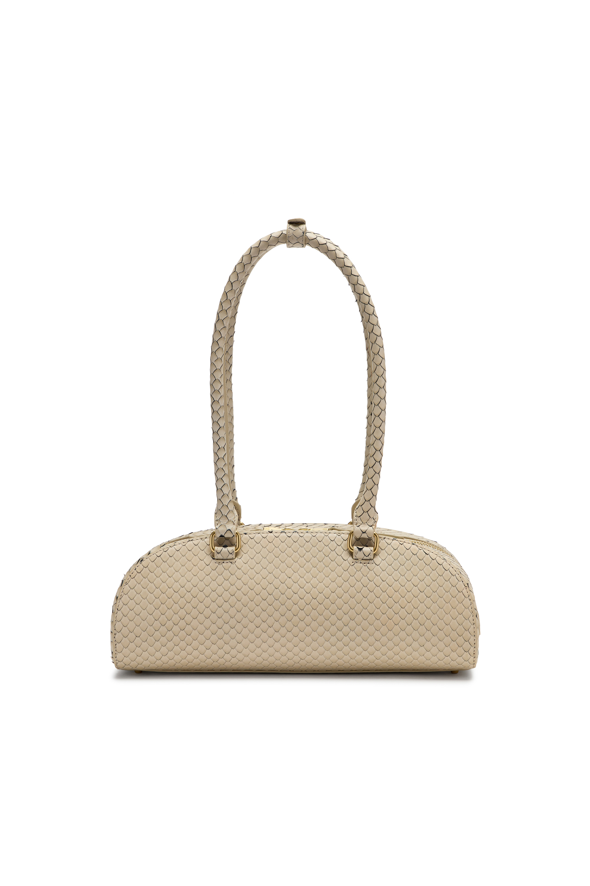 Diesel - 1DR DOME SHOULDER EW, 1DR Dome-Sac bowling allong&eacute; en cuir textur&eacute; Femme in Beige - 4