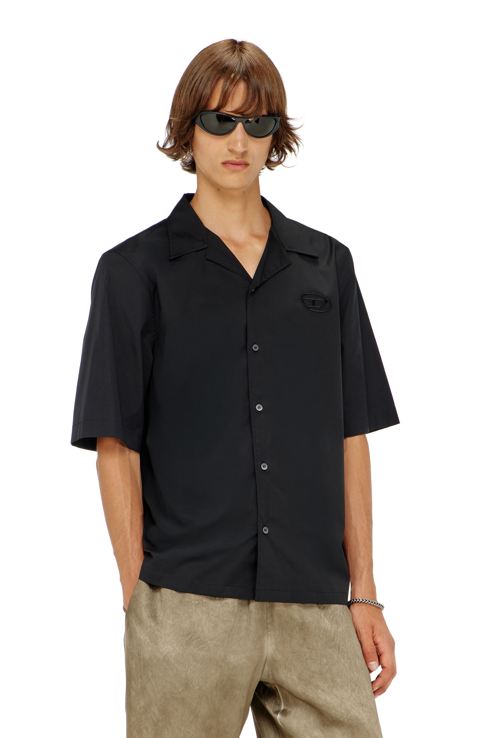 Diesel - S-MAC-GSBH, Chemise en popeline stretch avec broderie Oval D Homme in Noir - 1