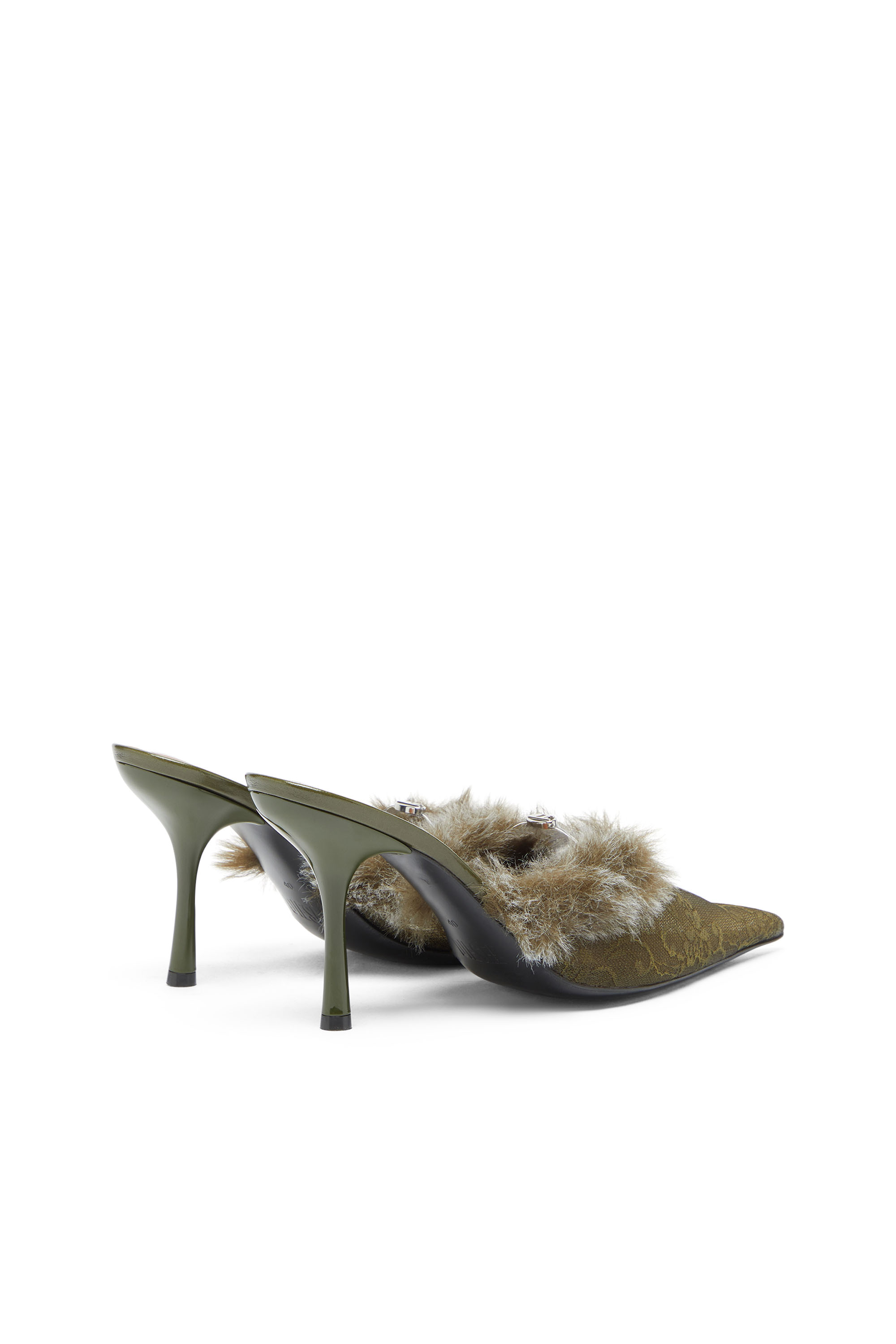 Diesel - D-JEWELS  MULE FUR 90, D-Ten&Half - Mules en nylon avec bordure duveteuse Femme in Vert - 3