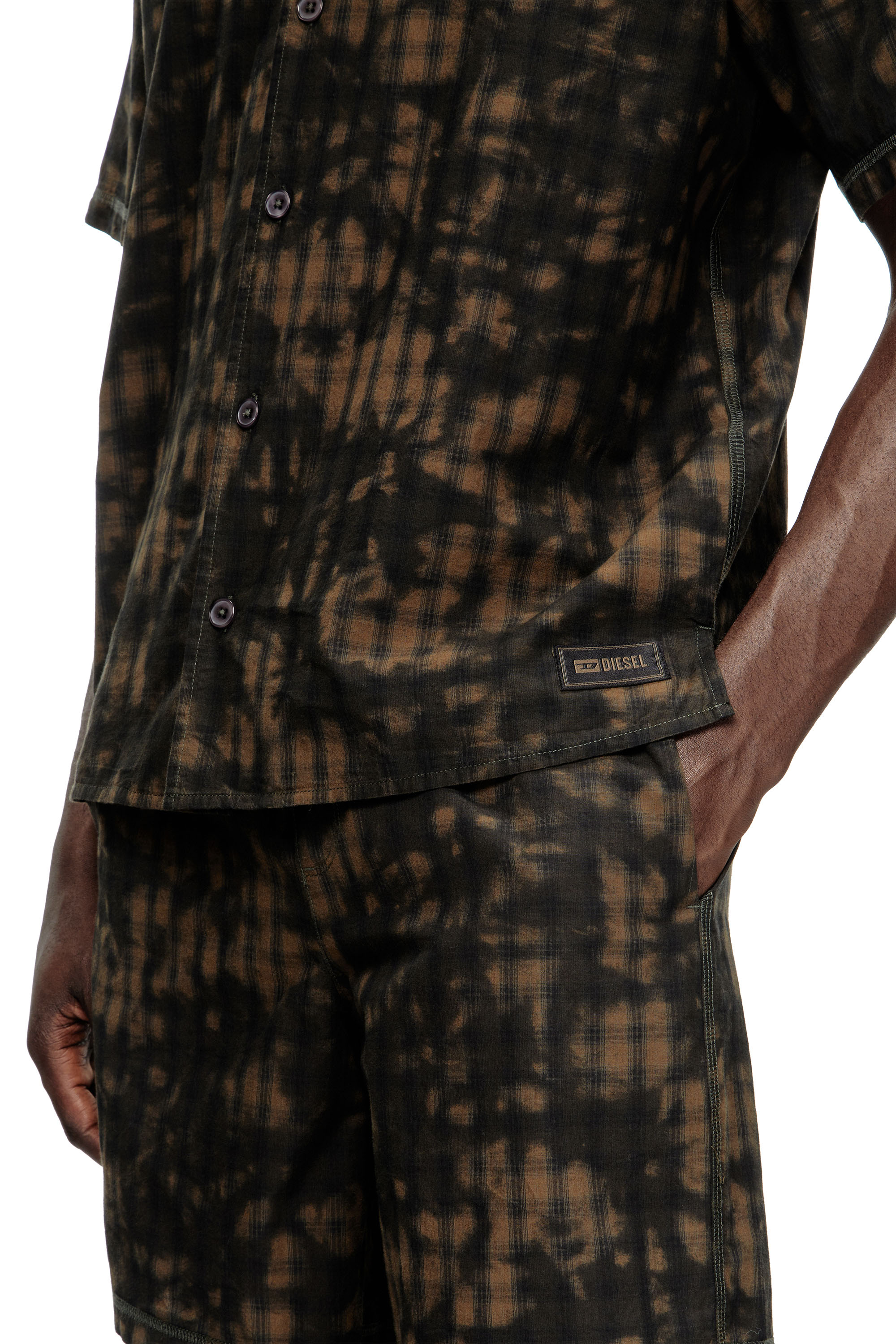 Diesel - SET-HORIEN-UTLT, Pyjama court en coton à carreaux imprimé nuageux Homme in Vert - 4