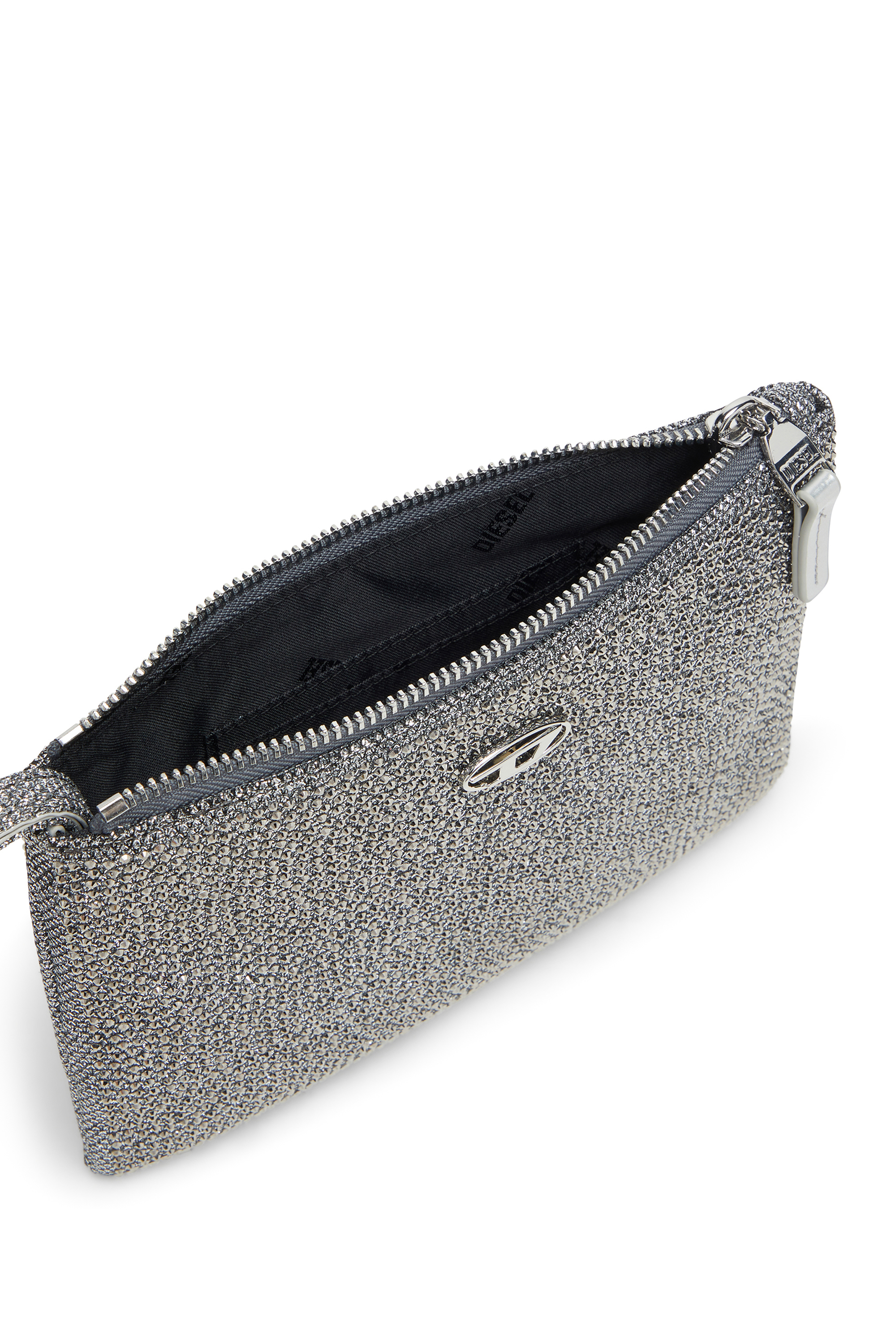 Diesel - PLAY POUCH II, Pochette en tissu lurex cristal Femme in Gris argenté - 4