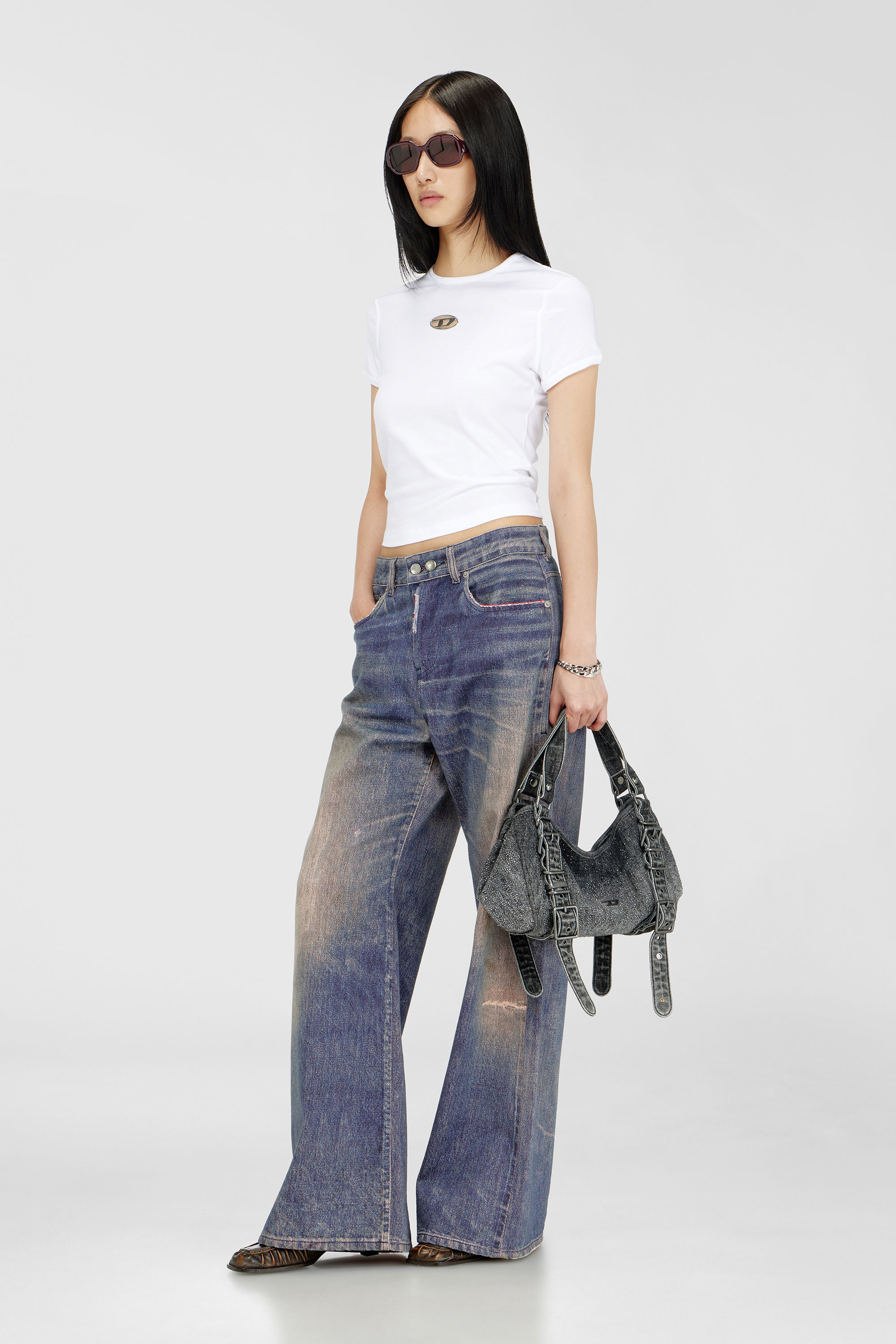 Diesel - D-ONE TOPHANDLE S, D-One-Sac small &agrave; poign&eacute;e sup&eacute;rieure en denim solaris&eacute; orn&eacute; de cristaux Femme in Noir - 3