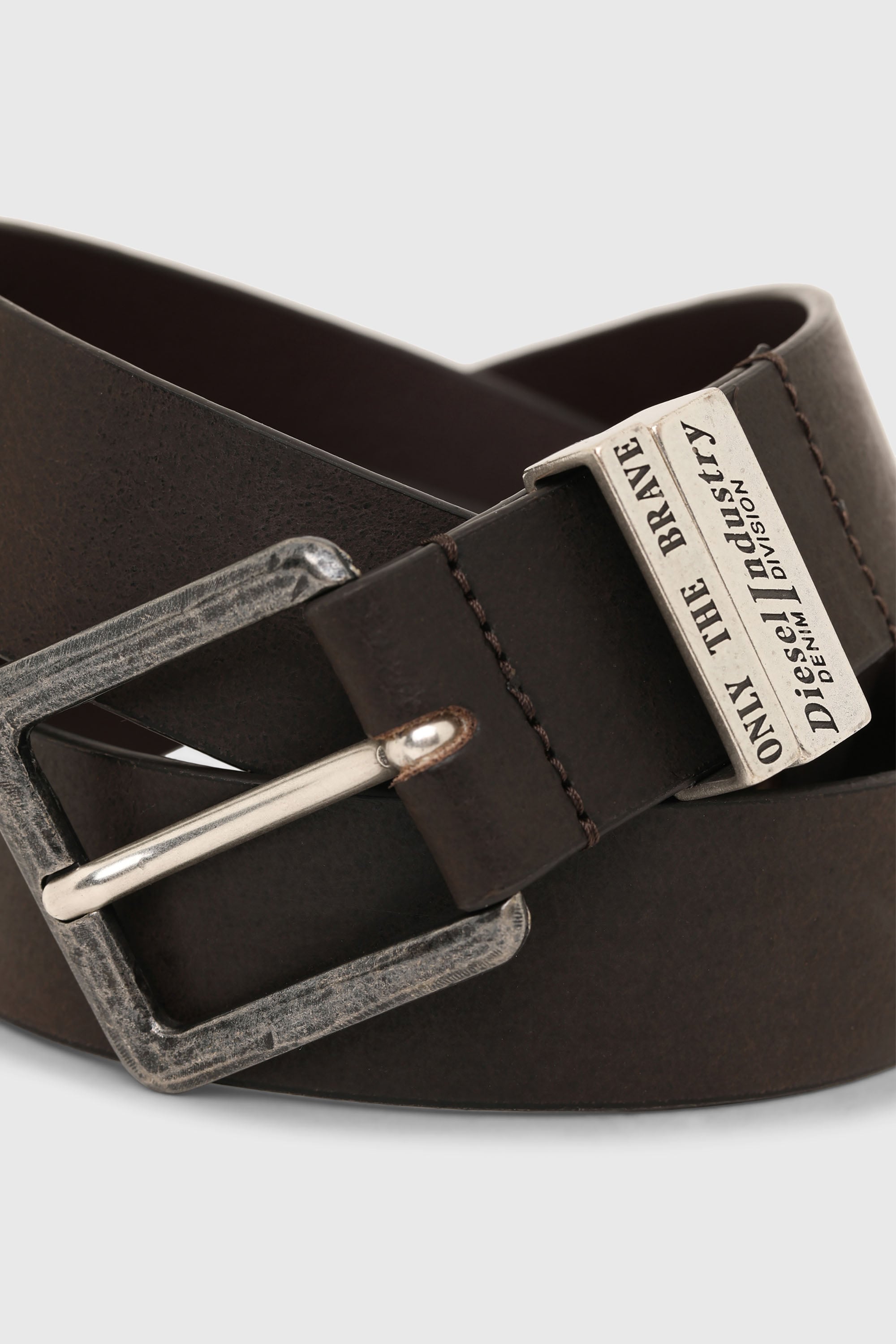 Diesel - B-GUARANTEE-A, Ceinture 3.4 cm en cuir avec finitions brunies Homme in Marron - 2