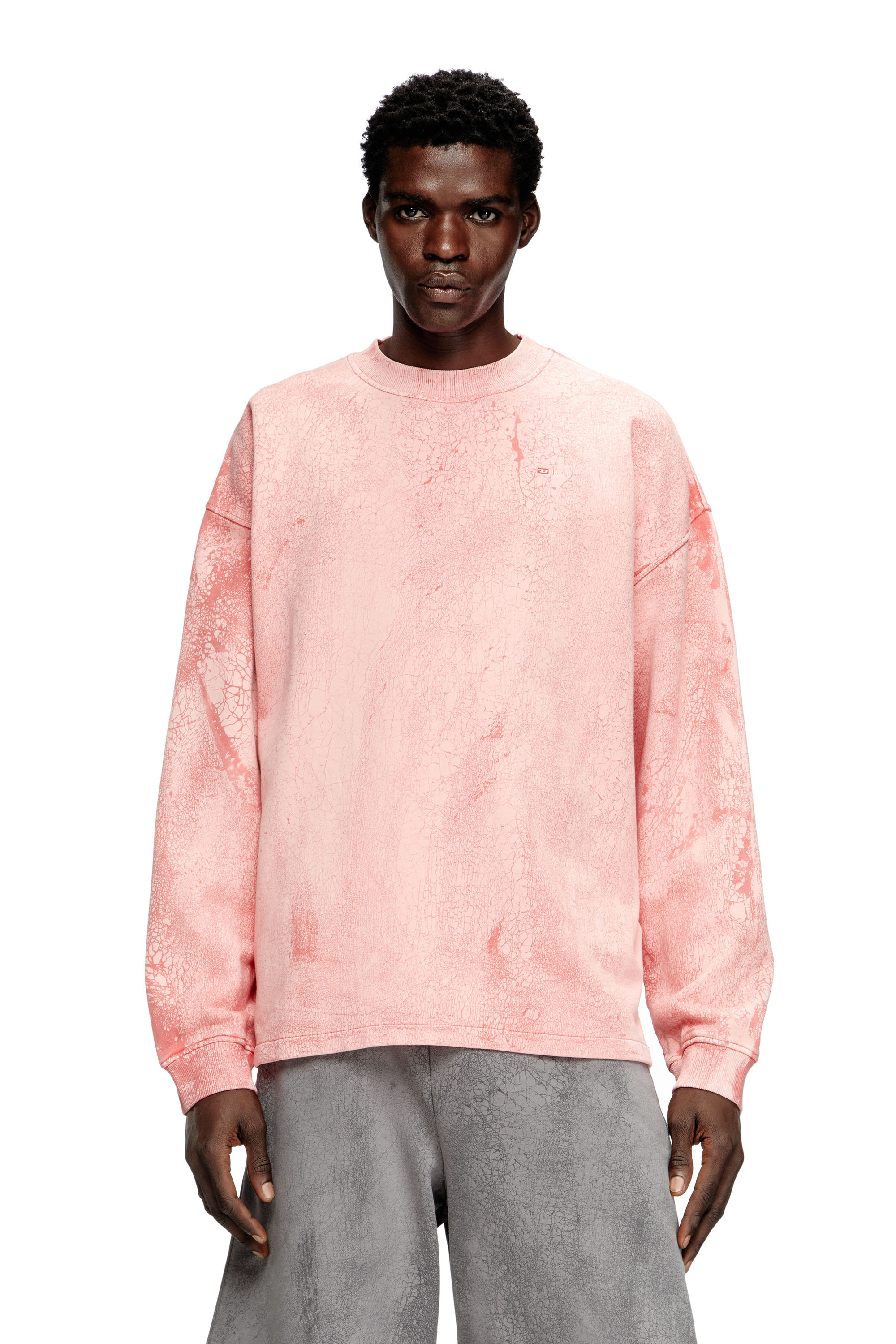 Diesel - S-BAXT-T1, Sweat-shirt effet craquelé avec micro logo Homme in Rose - 1