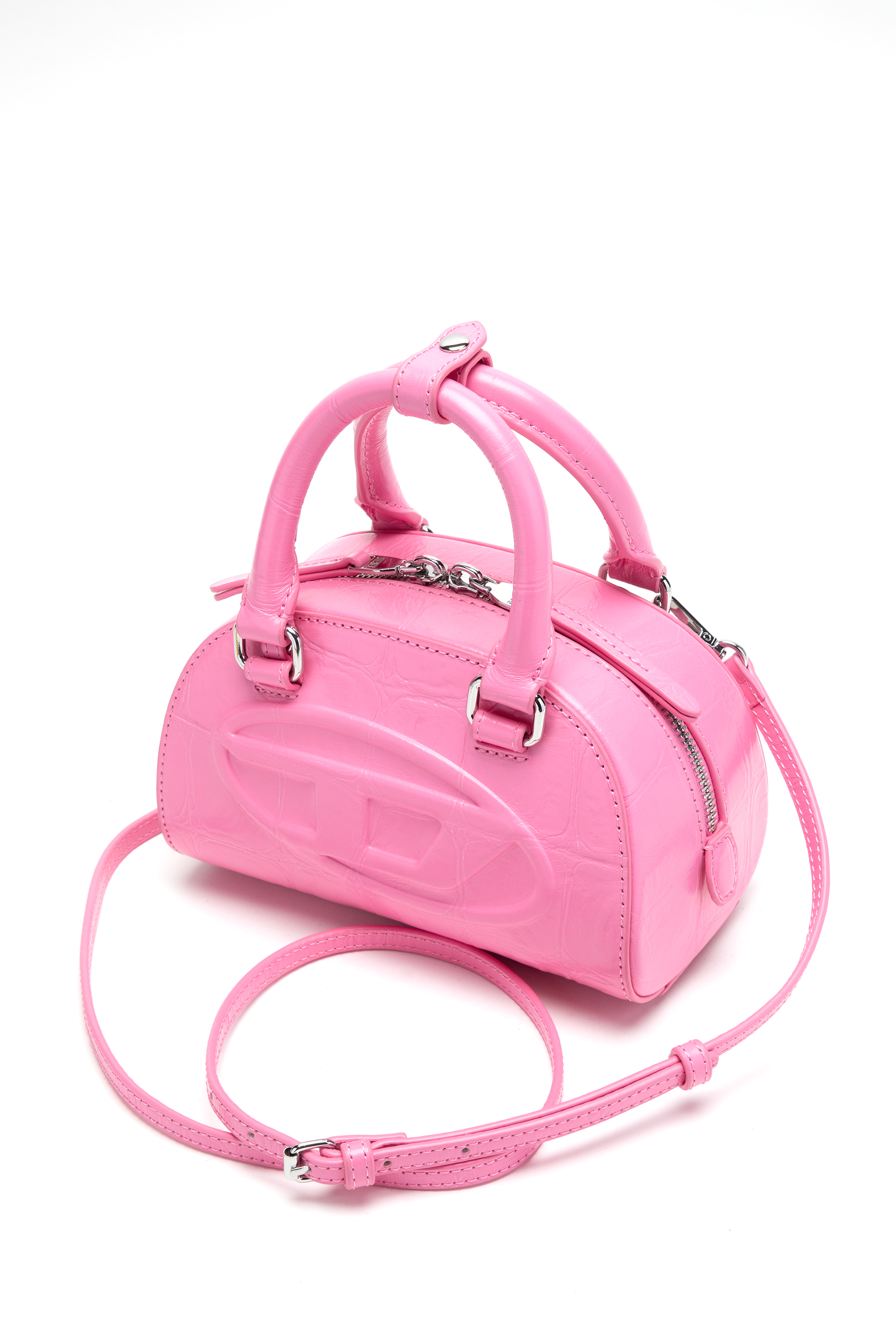 Diesel - 1DR DOME CROSSBODY, 1DR Dome-Mini sac bowling en cuir effet croco Femme in Rose - 4