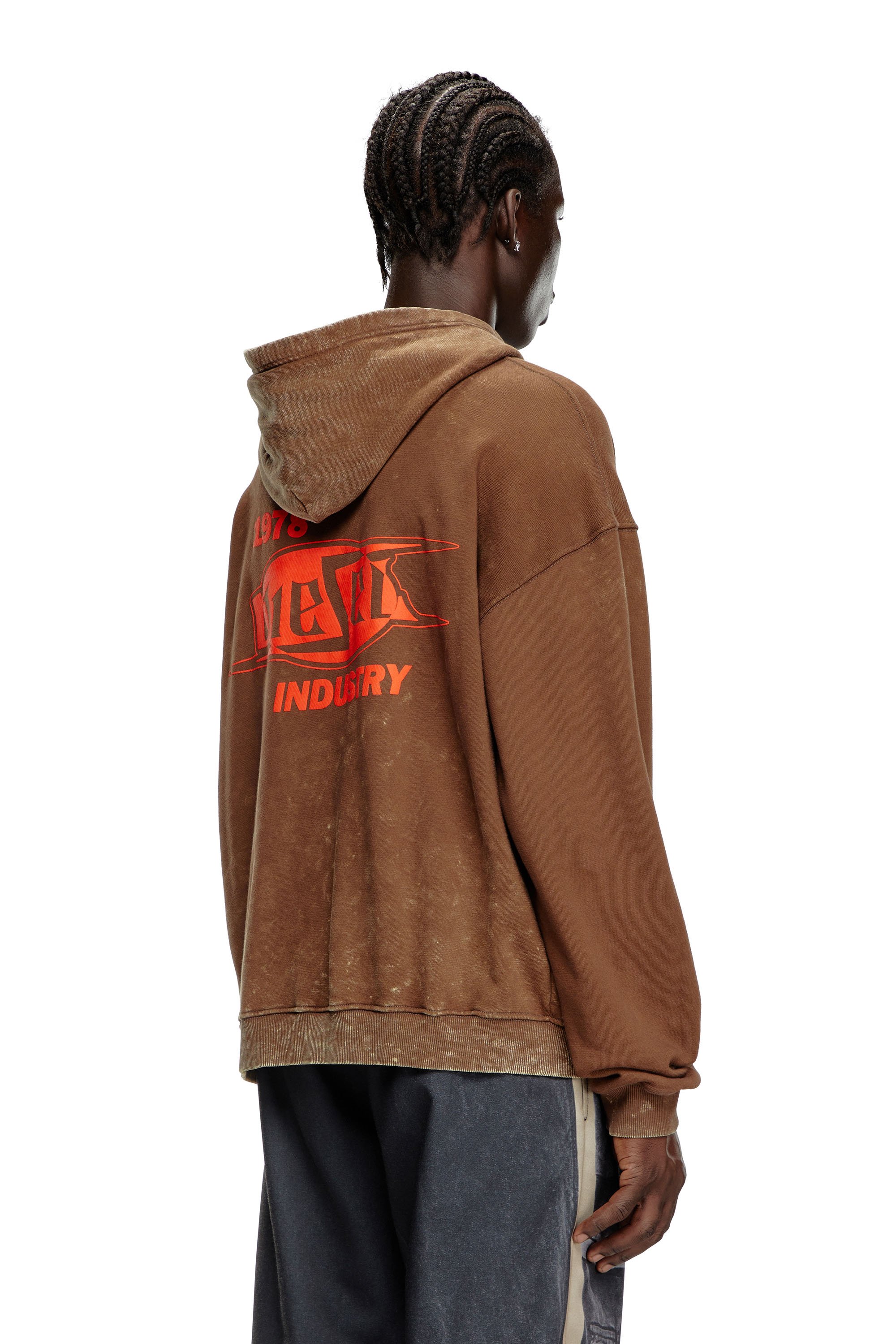 Diesel - S-BOXT-HOOD-Q5, Sweat-shirt à capuche marbré avec logo imprimé effet bouffant Homme in Marron - 4