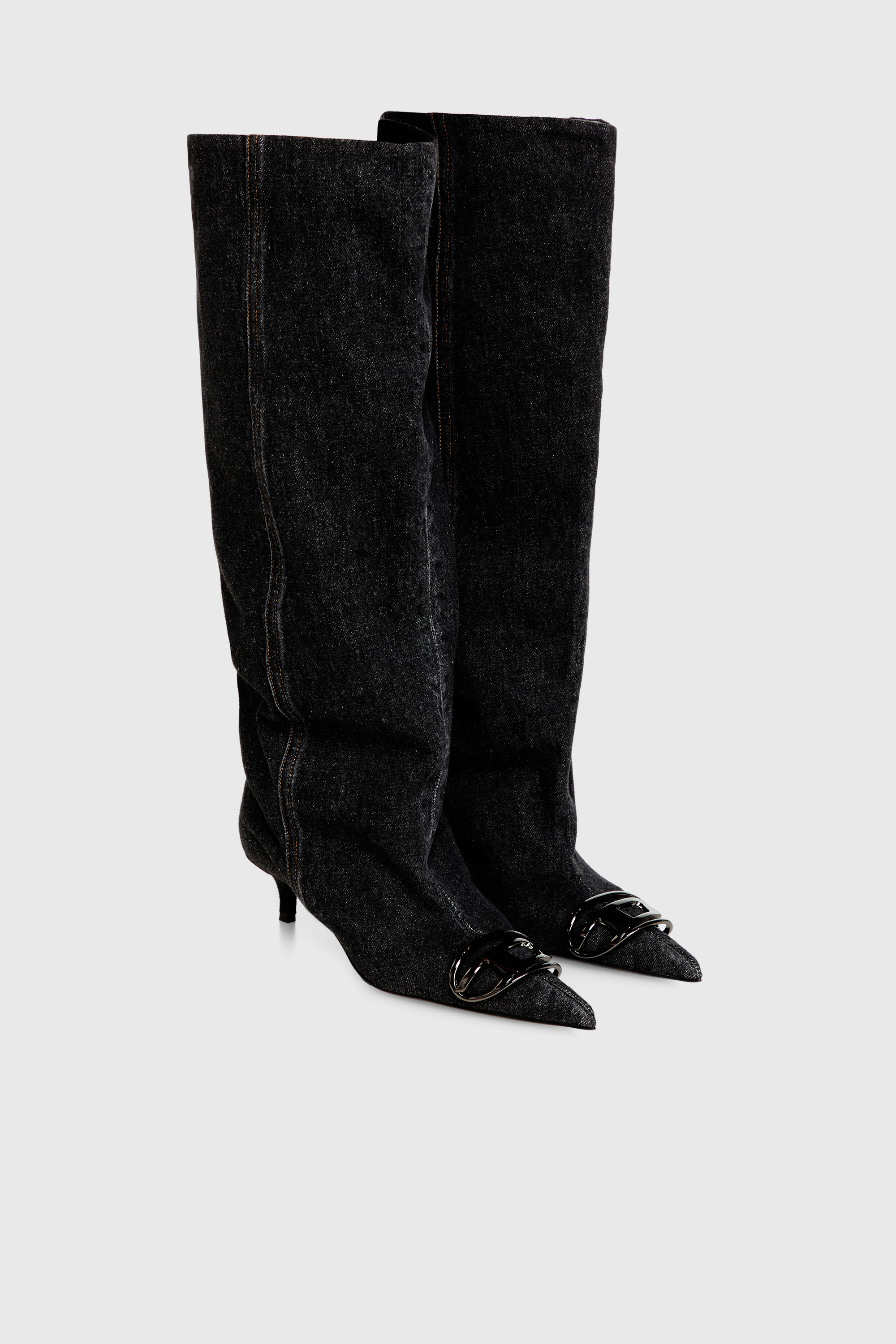 Diesel - D-VENUS KB SLOUCHY, D-Venus-Botte slouchy &agrave; hauteur de genou en denim Femme in Noir - 2