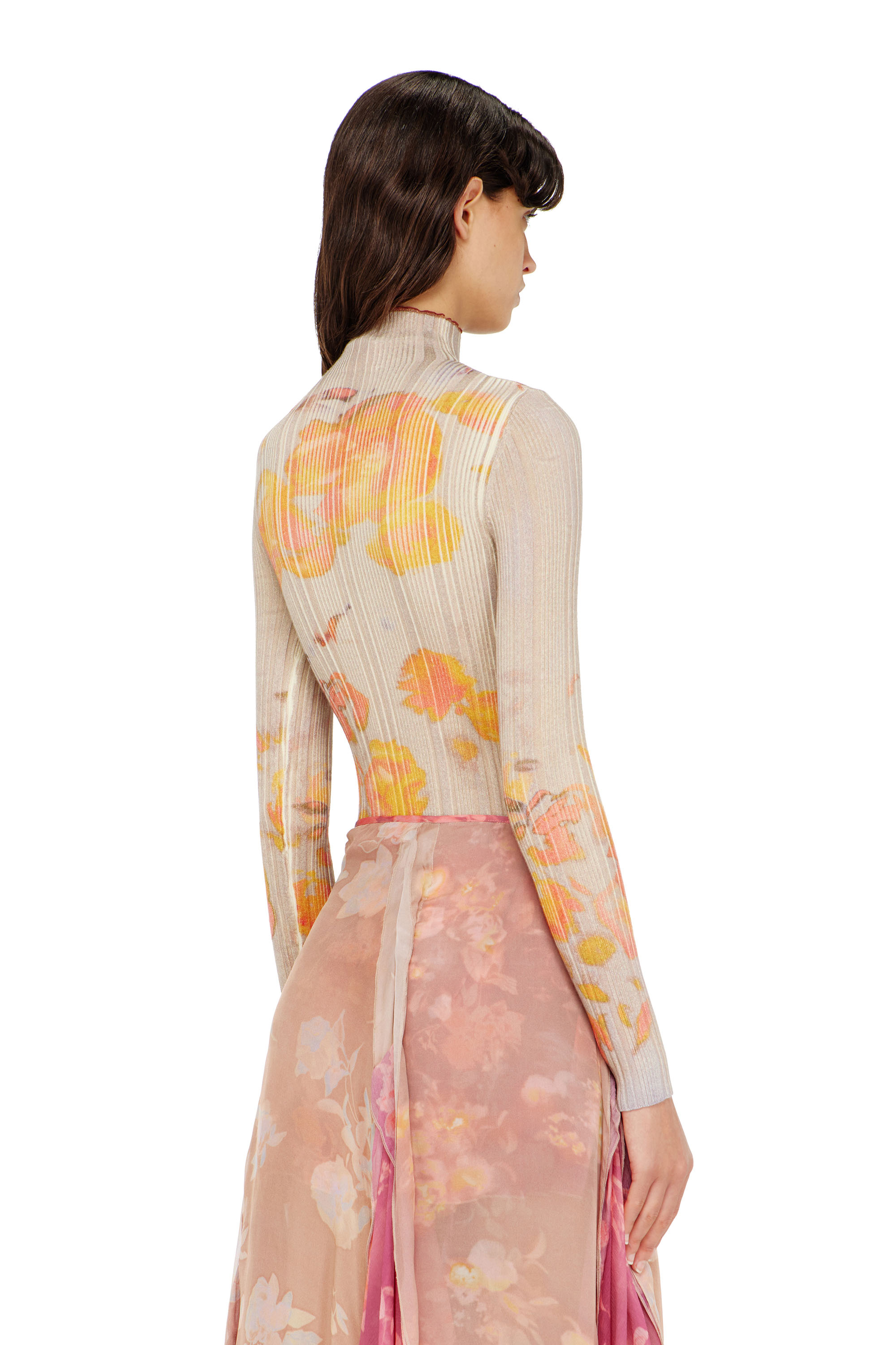 Diesel - M-IORIA, Haut &agrave; col roul&eacute; en laine c&ocirc;tel&eacute;e &agrave; motif floral Femme in ToBeDefined - 4