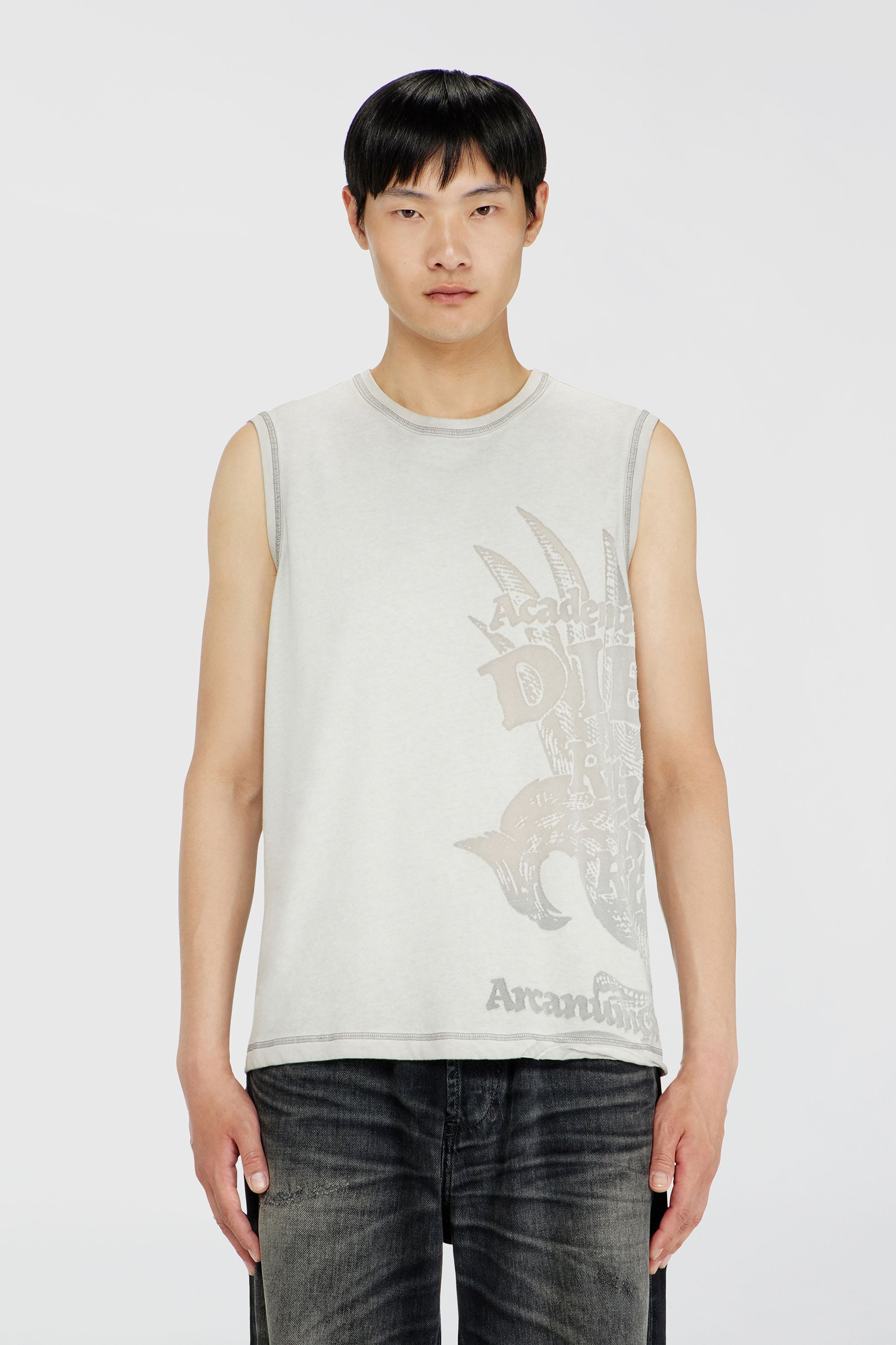 Diesel - T-RAWBISCO, D&eacute;bardeur sans manches avec graphismes emboss&eacute;s Homme in Gris - 1