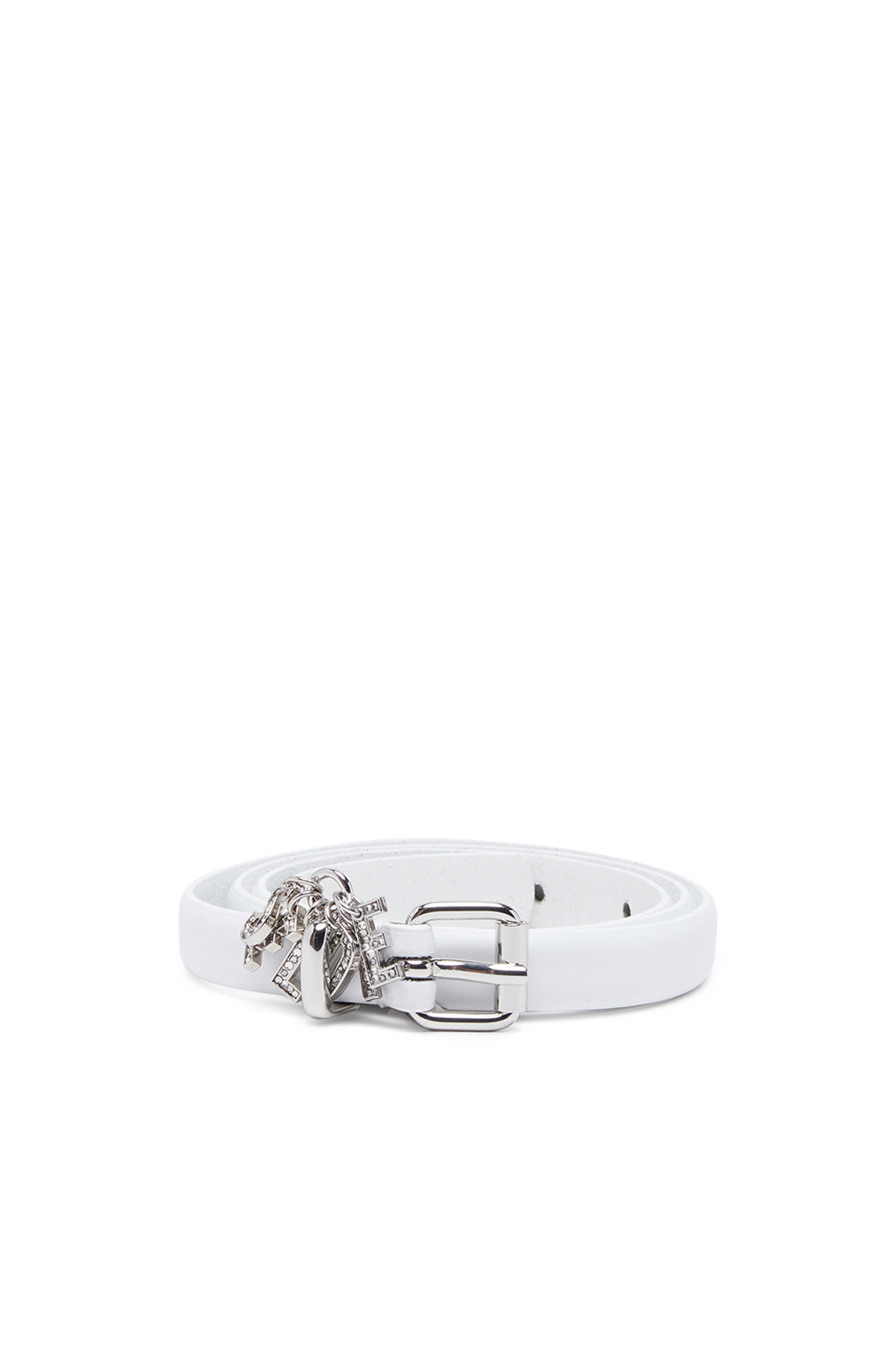 Diesel - B-CHARM-LOOP, Ceinture 1.4 cm en cuir avec breloques à logo en cristaux Femme in Blanc - 1