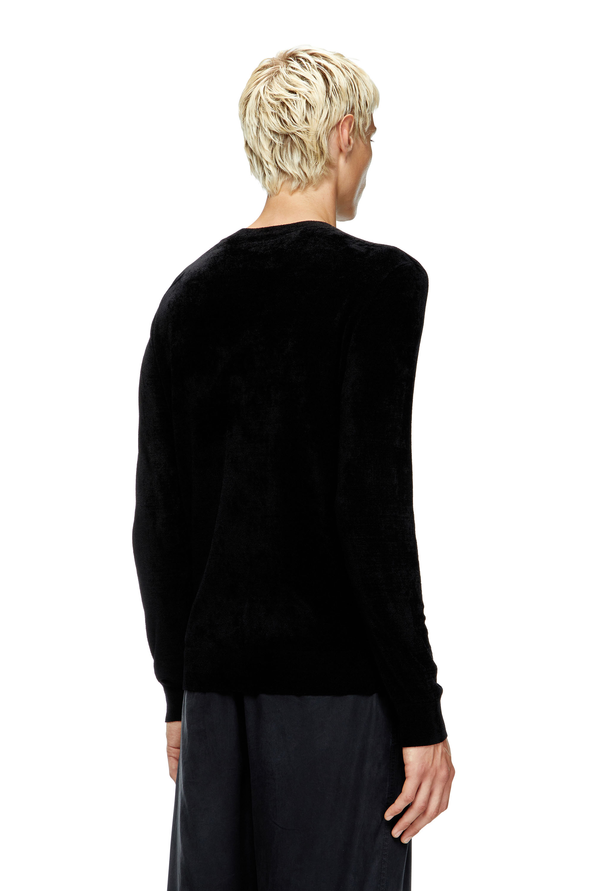 Diesel - K-CEVRO, Pull en chenille avec logo ajouré Homme in Noir - 4