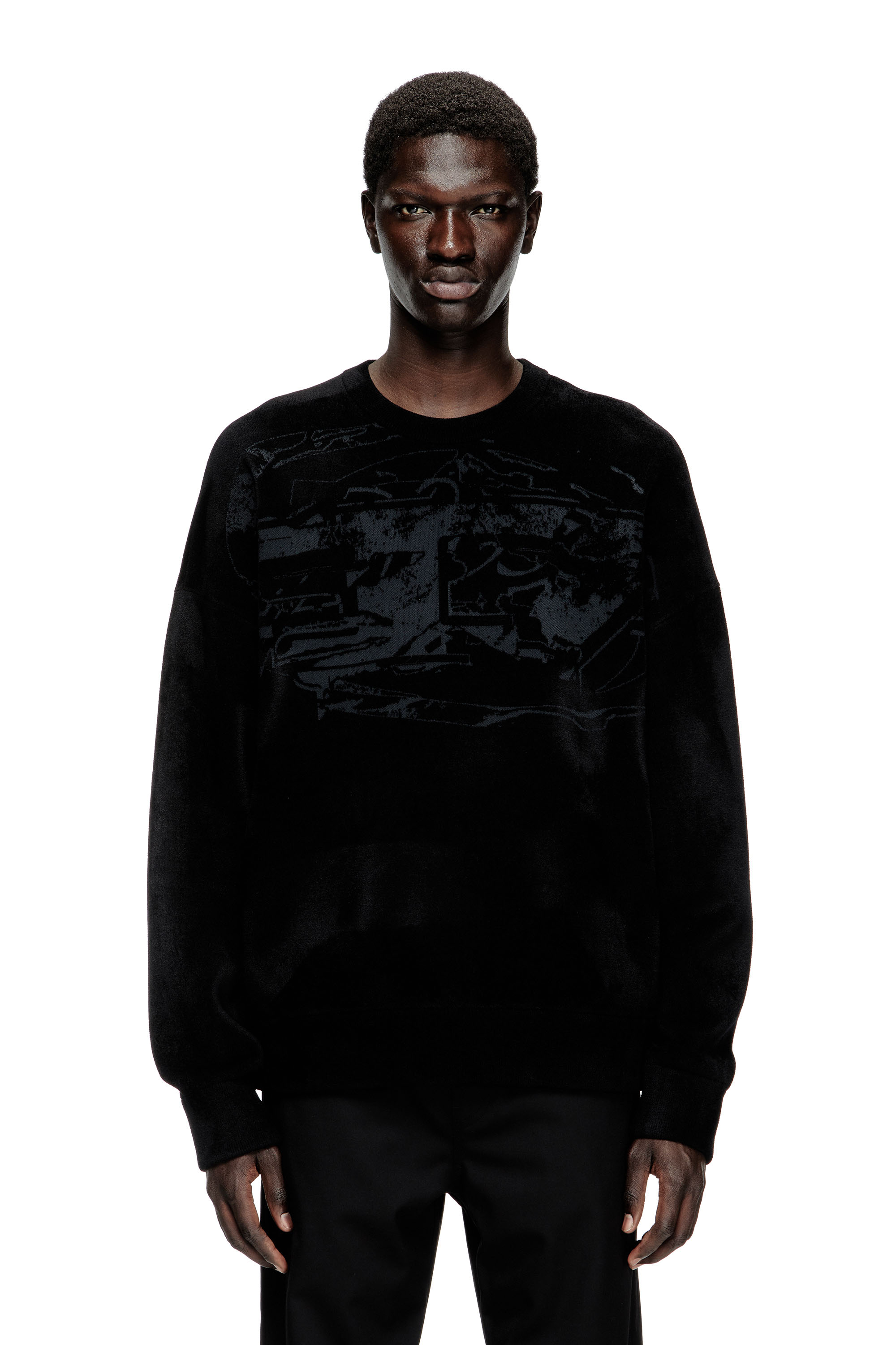 Diesel - K-TRESA, Pull jacquard en chenille avec motif à logo Homme in Noir - 1