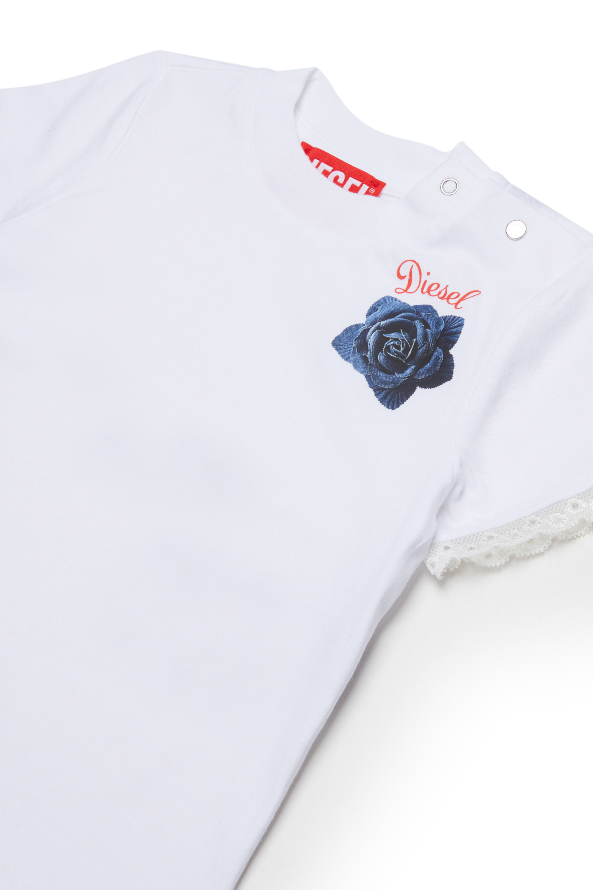 Diesel - TROSEZB, T-shirt orn&eacute;e de dentelle avec imprim&eacute; rose Femme in Blanc - 3