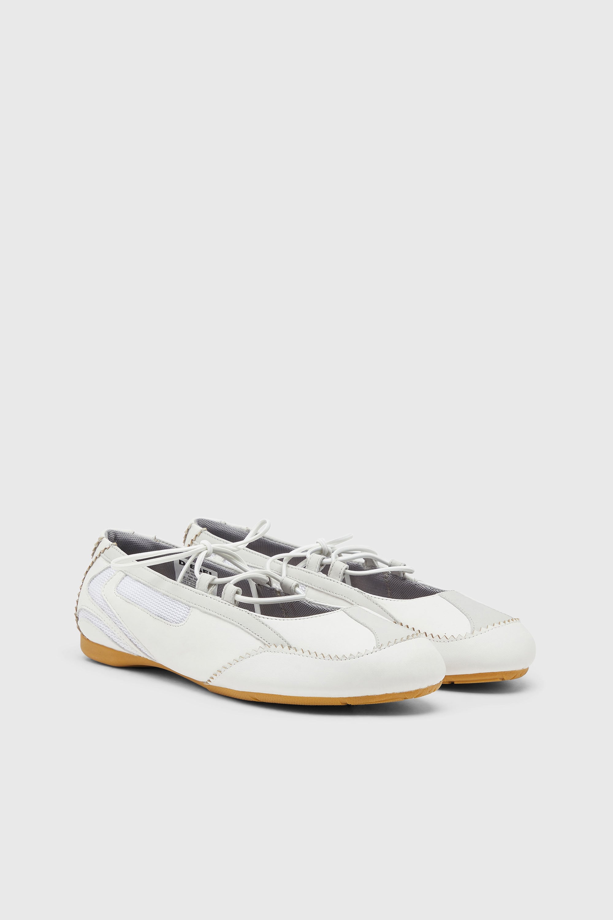 Diesel - D-MILE BALLERINA LACE UP W, D-Mile-Ballerines &agrave; lacets en cuir et mesh Femme in Blanc - 2