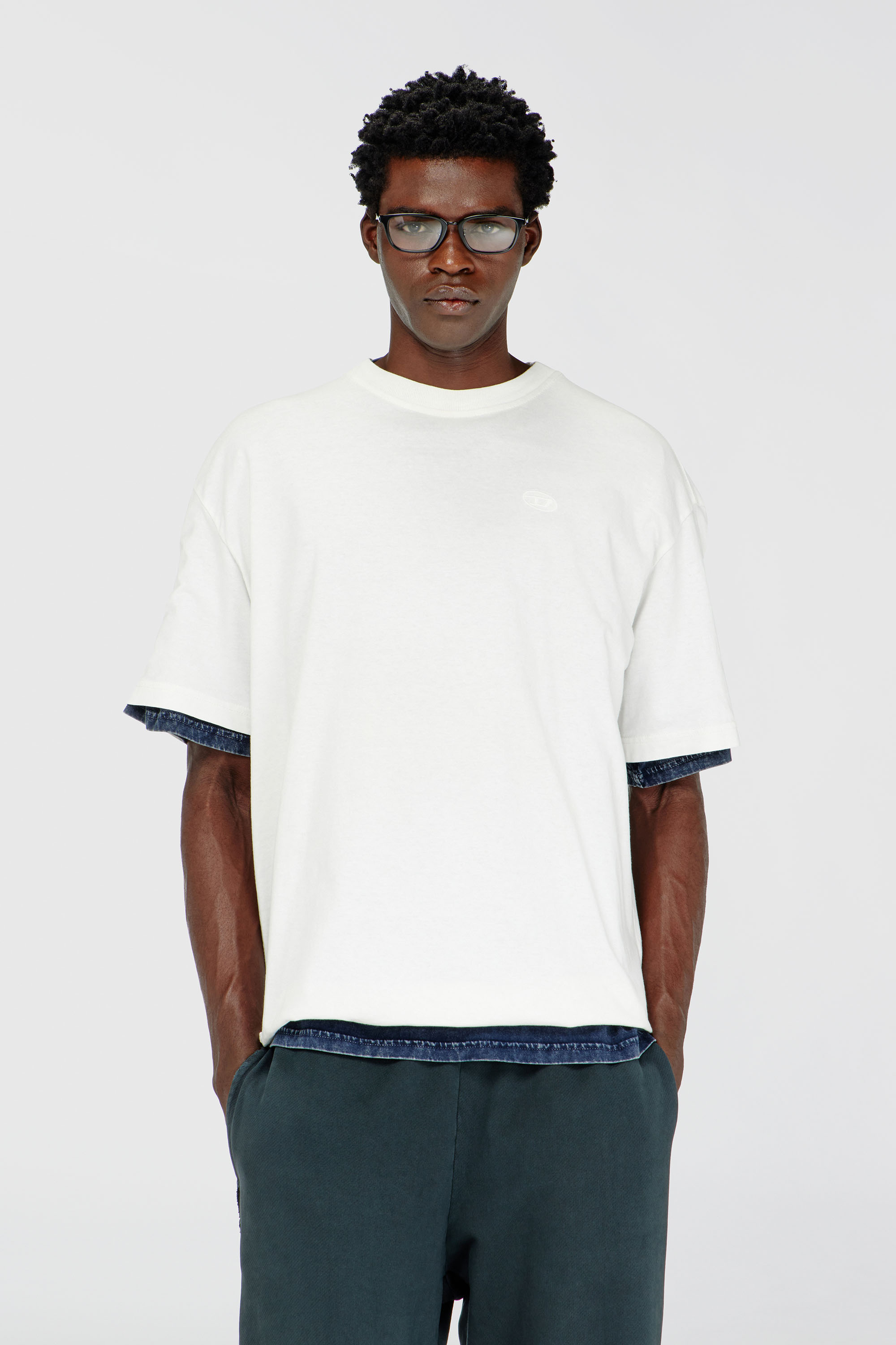 Diesel - T-BOGGY-MEGOVAL-D, T-shirt avec maxi oval D brod&eacute; Homme in Blanc - 1