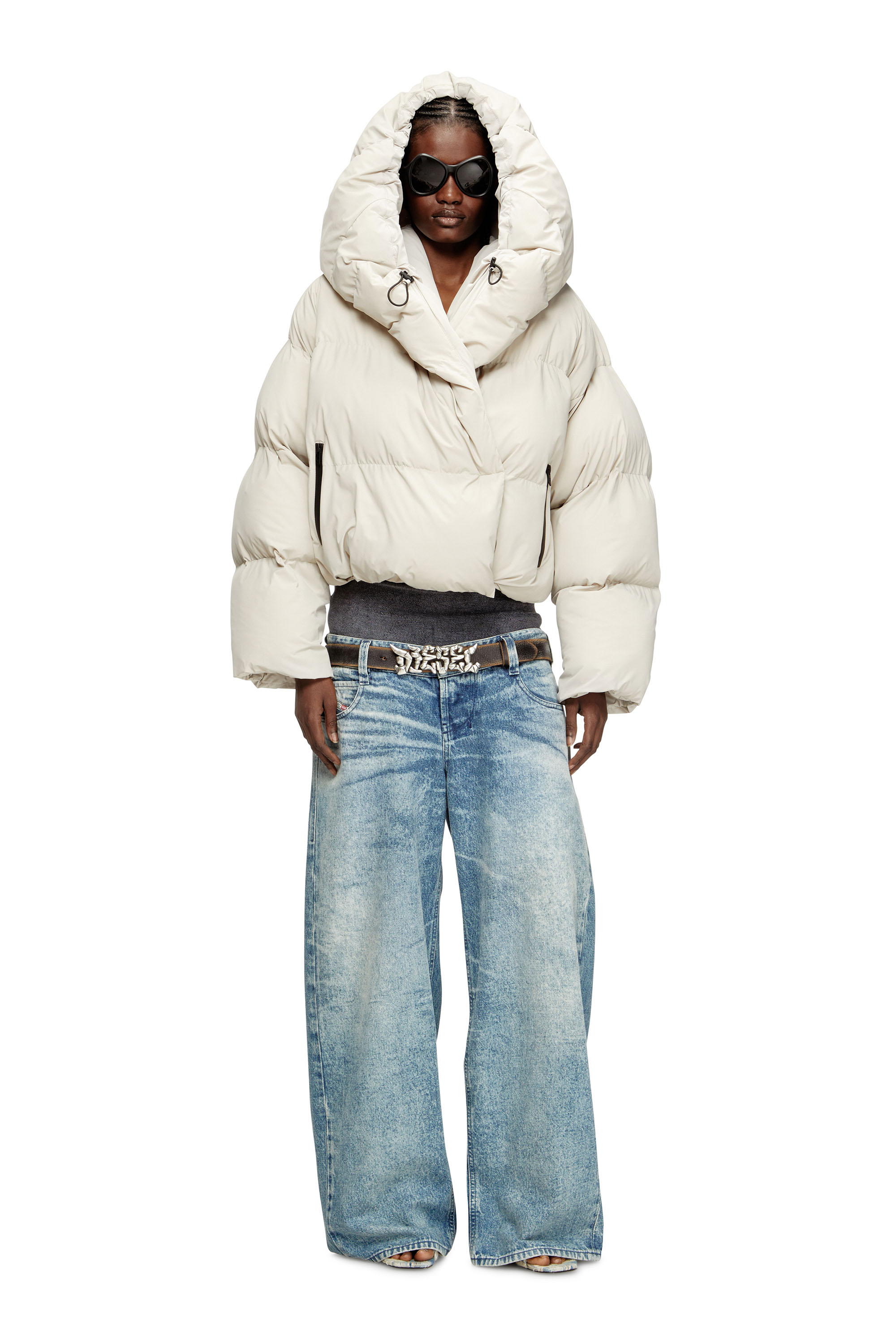 Diesel - W-ILEY-T1, Doudoune enveloppante en nylon bi-stretch Femme in Beige - 2