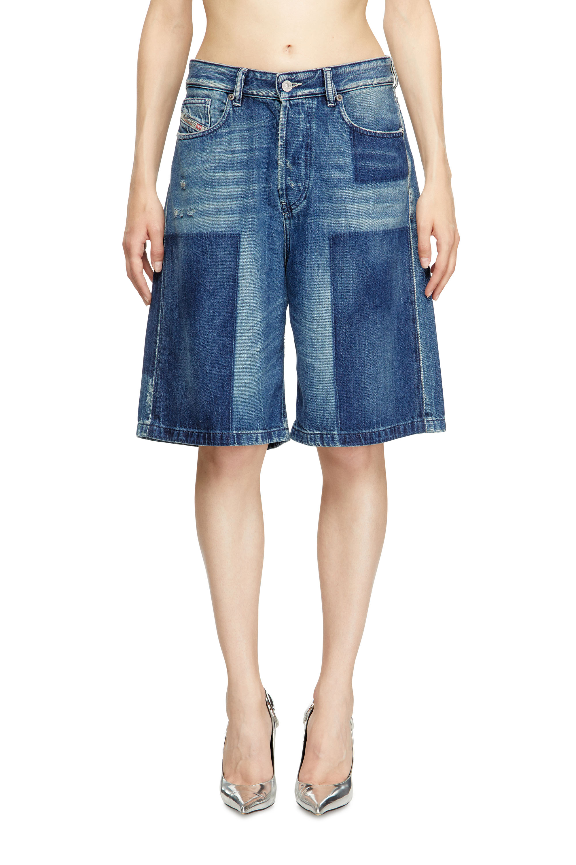 Diesel - DE-SIRE-SHORT, Short en denim à effet contrasté Femme in Bleu - 3
