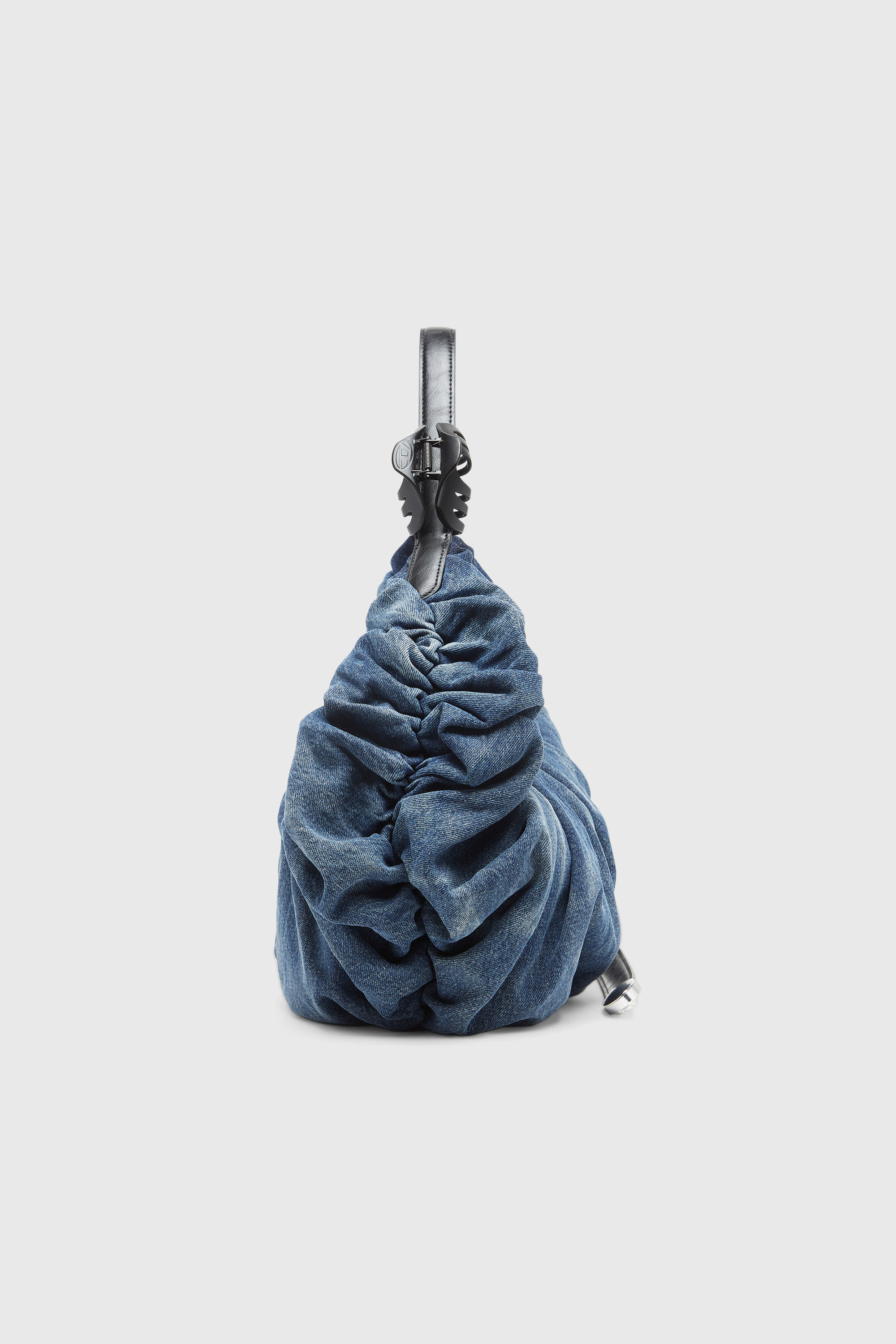 Diesel - GRAB-D HOBO L, Woman's Grab-D-Large scrunched hobo bag in treated denim in Medium blue - 4