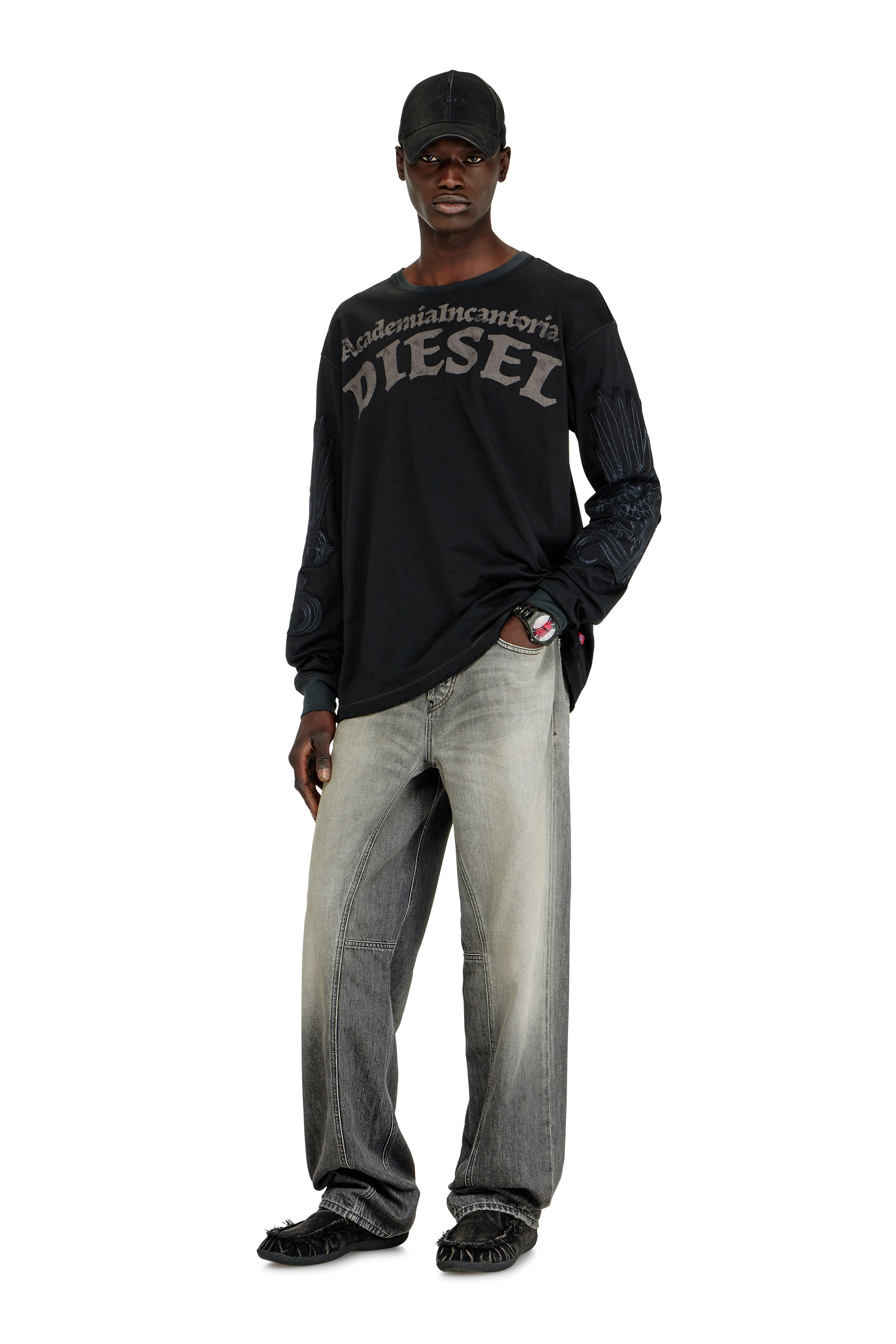 Diesel - T-NORM-LS-AA3, Man's Long-sleeve T-shirt with prints and patches in Black - 2
