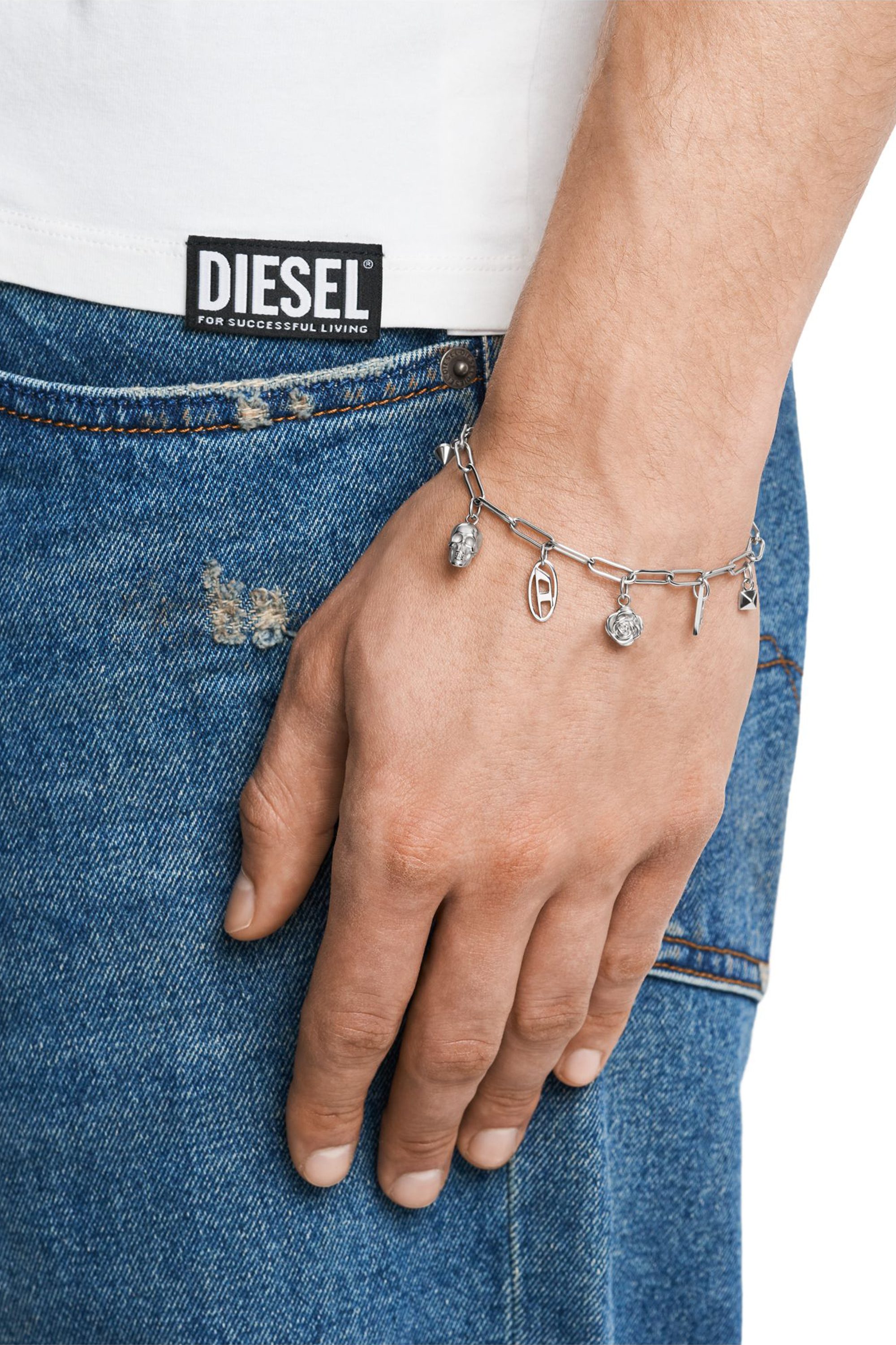 Diesel - DX1604040, Bracelet à breloques en acier inoxydable Mixte in Gris argenté - 4