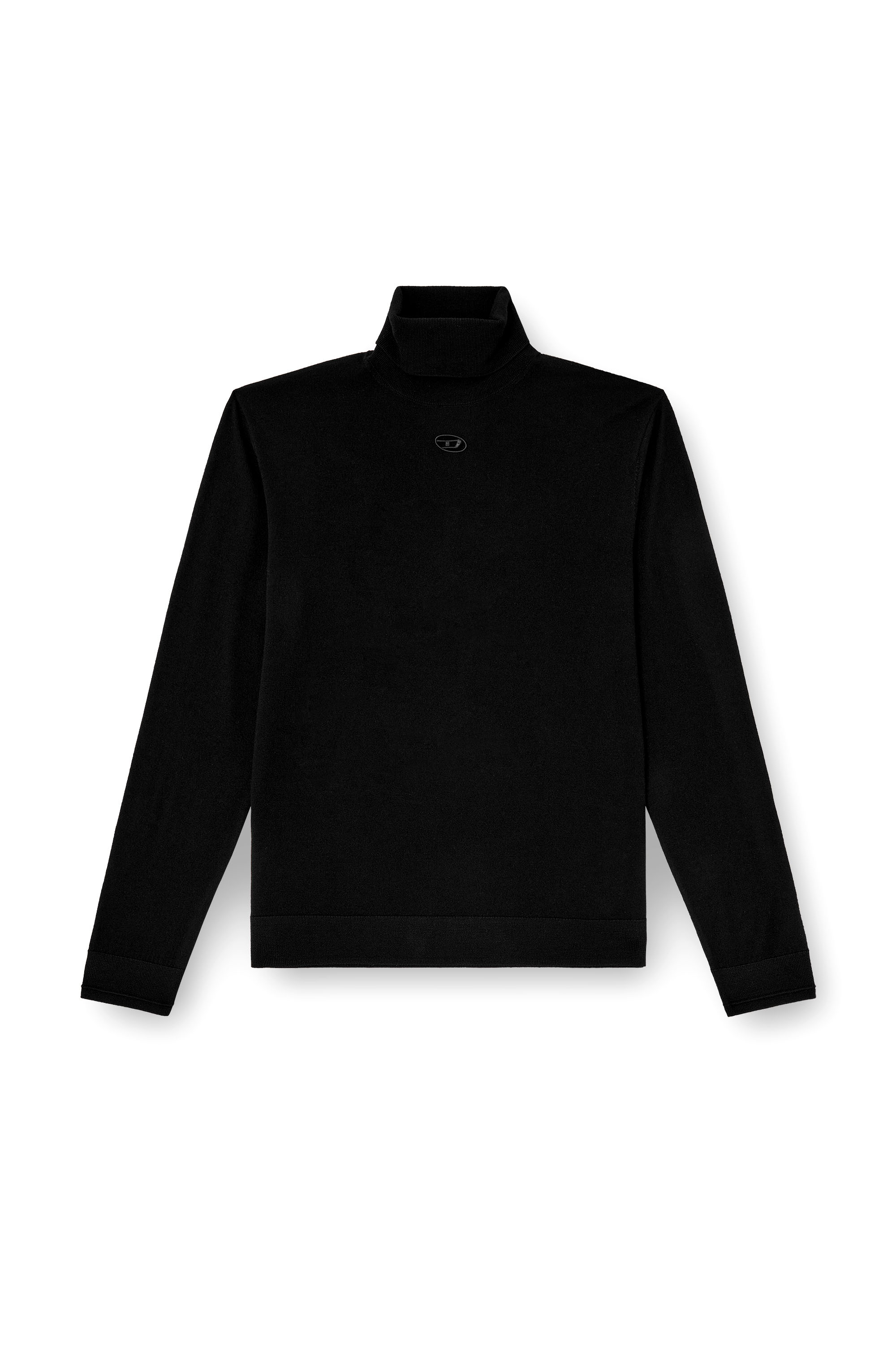 Diesel - K-VARTA, Pull à col roulé en laine avec logo ajouré Homme in Noir - 3