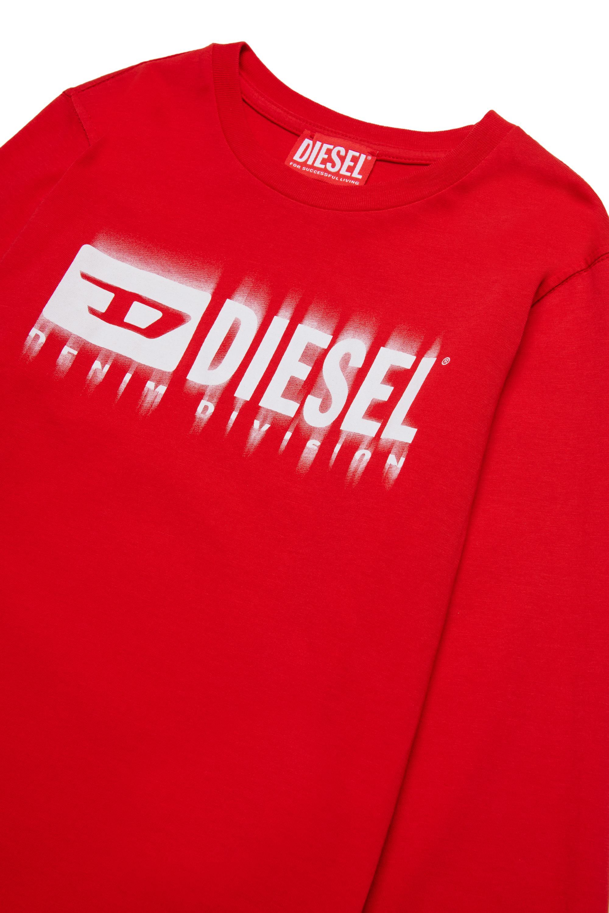 Diesel - TDIEGORL6LS, T-shirt à manches longues avec logo taché Homme in Rouge - 3