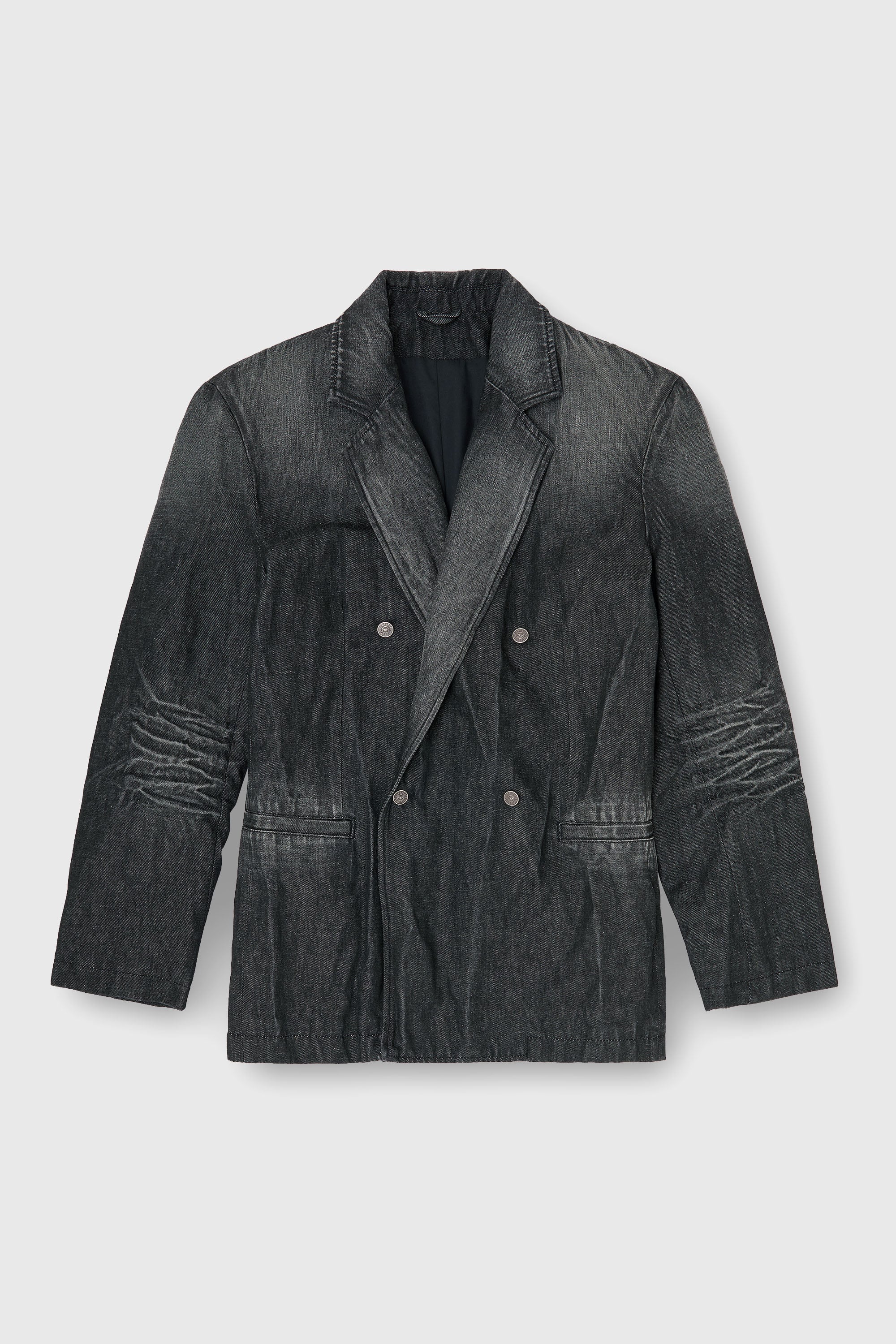 Diesel - D-KOT-FSJ, Blazer crois&eacute; en denim froiss&eacute; Homme in Noir - 2