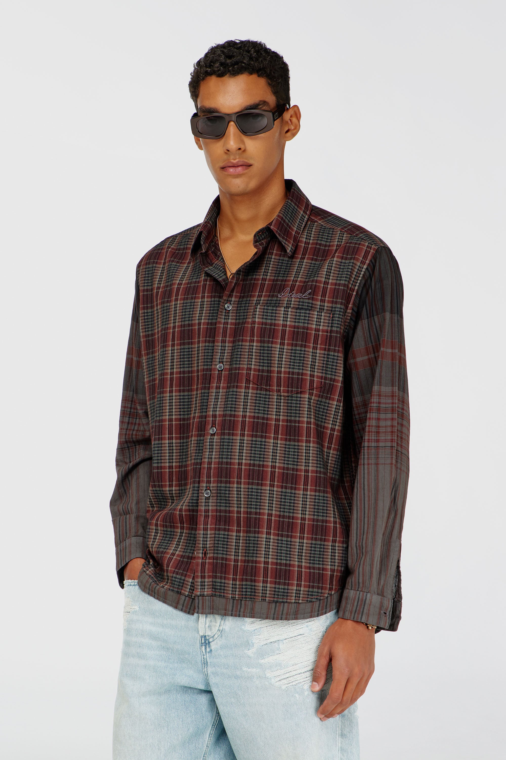 Diesel - S-TEN, Chemise en flanelle &agrave; carreaux m&eacute;tallis&eacute;s Homme in Polychrome - 1