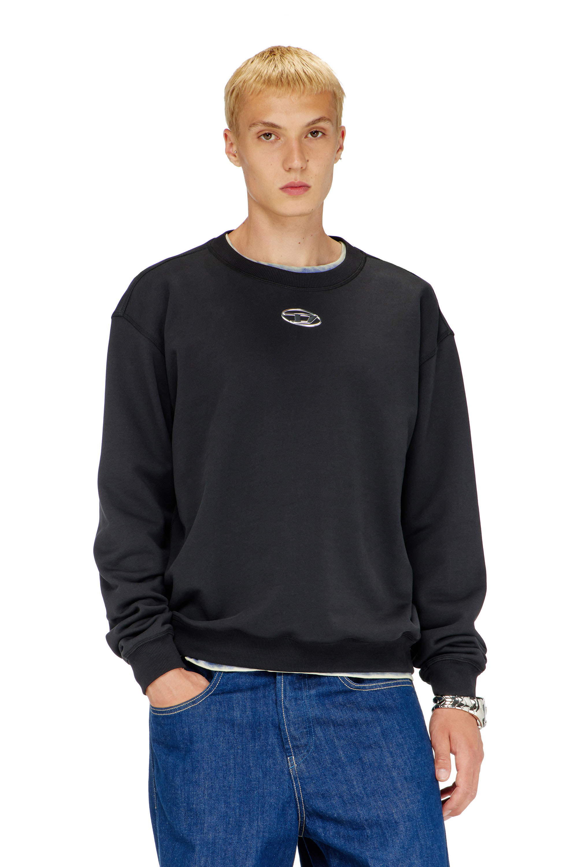 Diesel - S-NORM-IOD, Sweat r&eacute;gulier avec Oval D m&eacute;tallique Homme in Noir - 3
