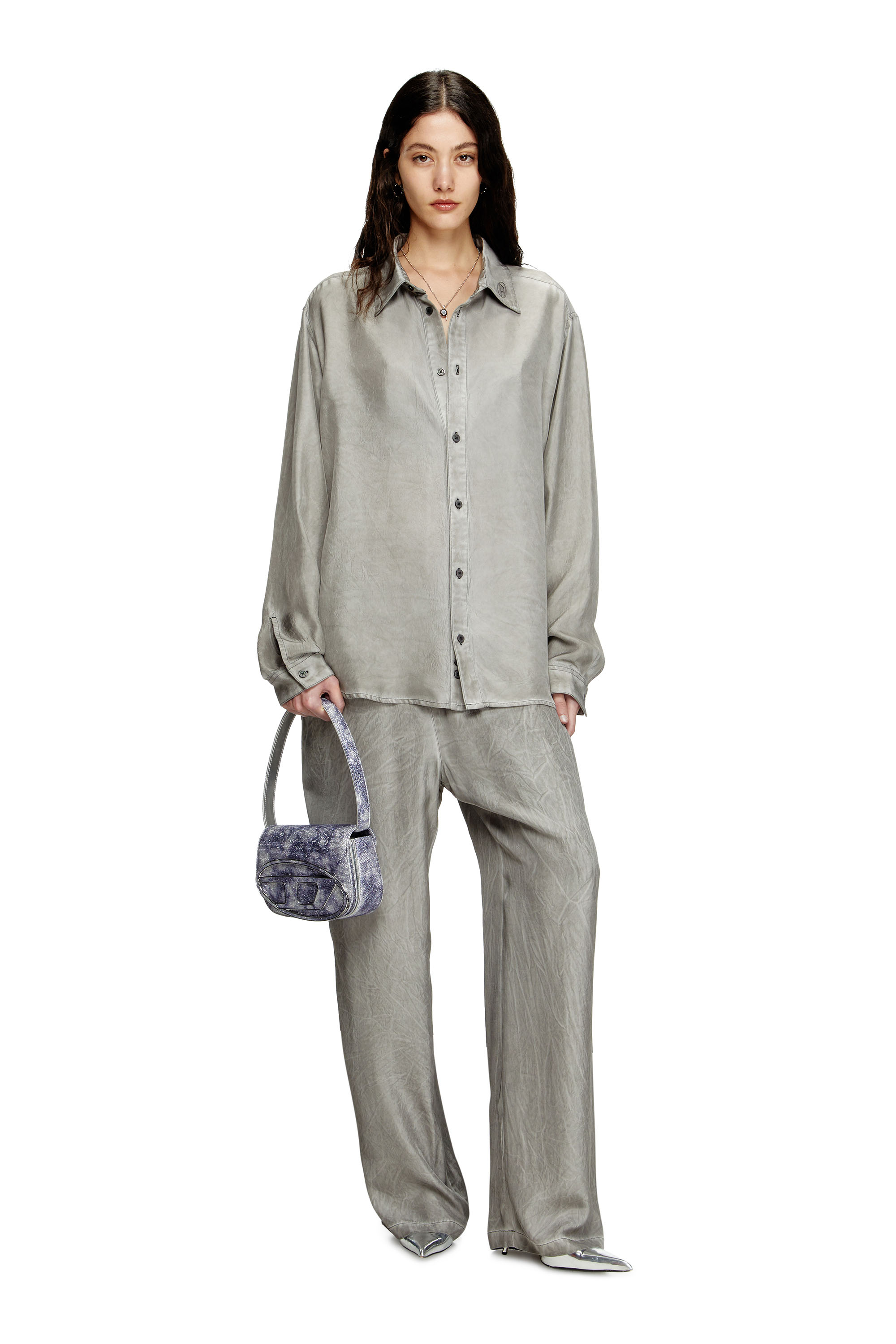 Diesel - 1DR, 1DR-Sac &agrave; bandouli&egrave;re embl&eacute;matique en tissu brillant Femme in Bleu - 1